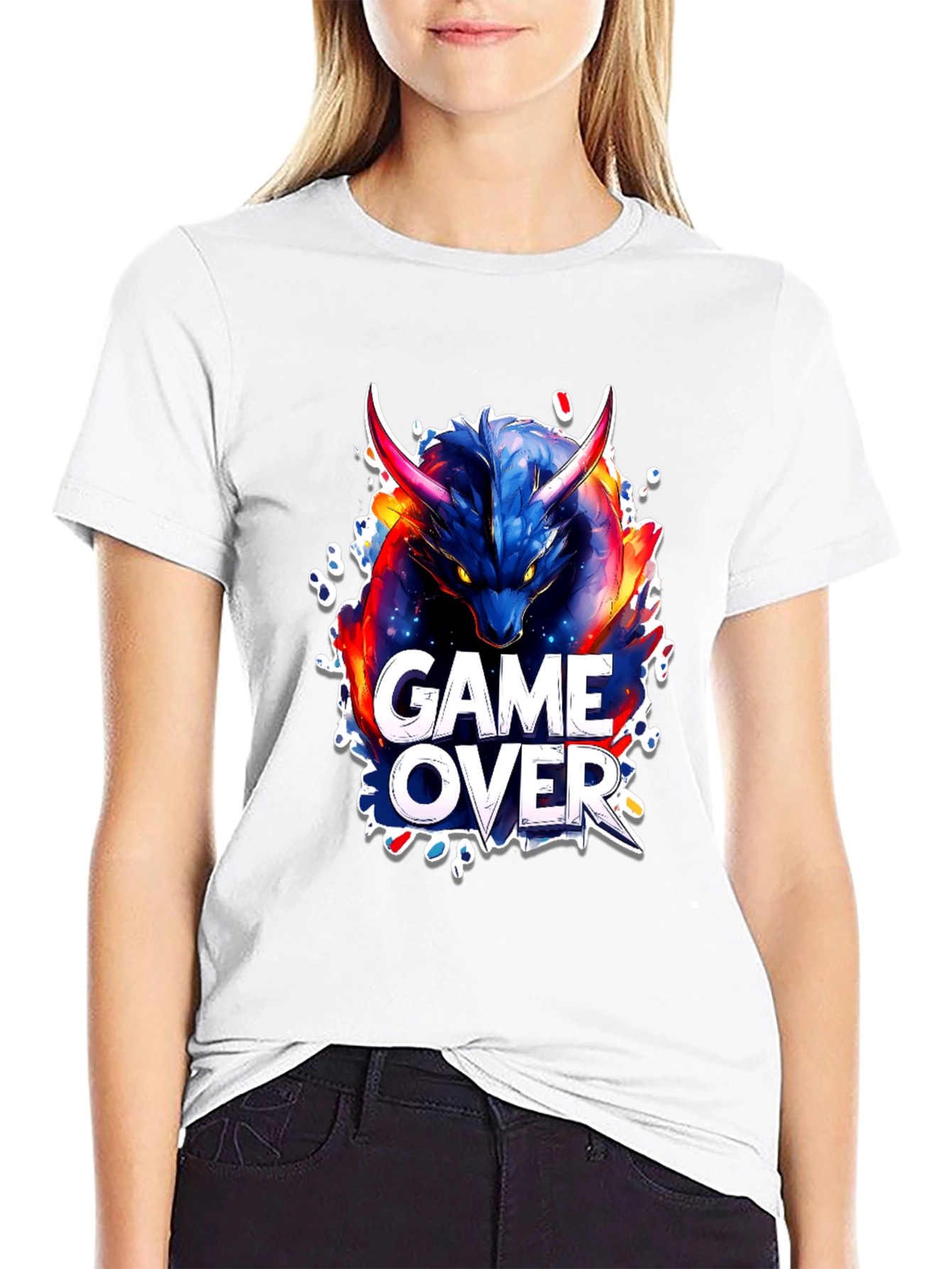 Game Over Dragon Graphic Tee - Black