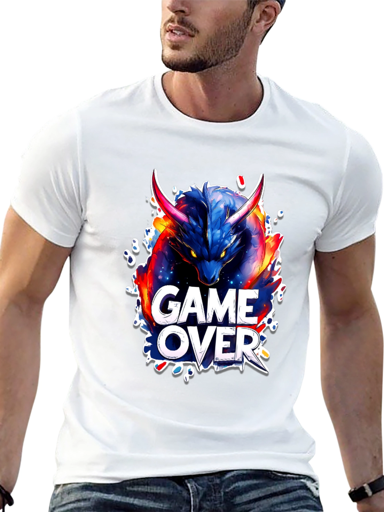 Game Over Dragon Graphic Tee - Black