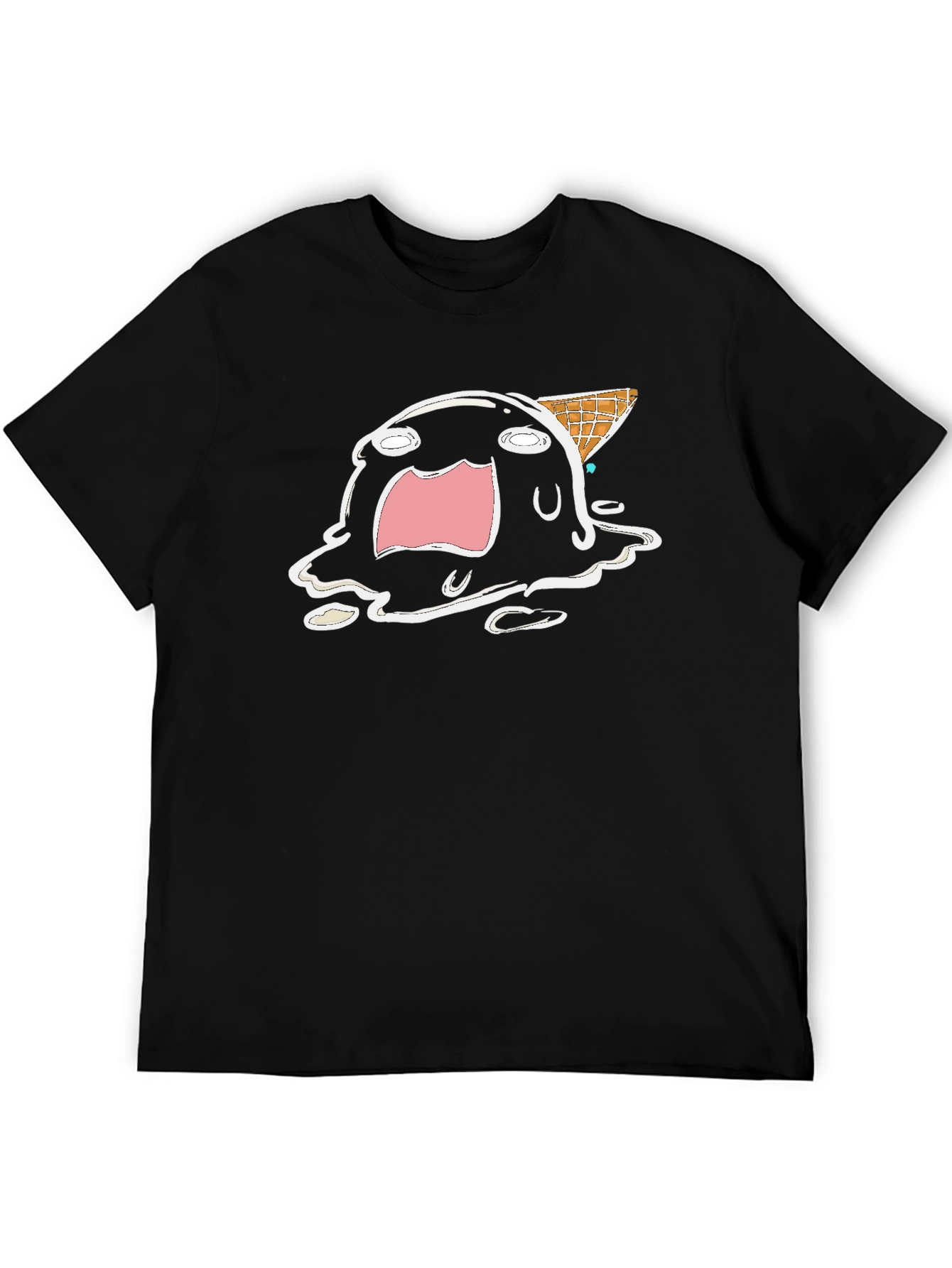 Melting Ice Cream Cartoon Graphic Tee - Black