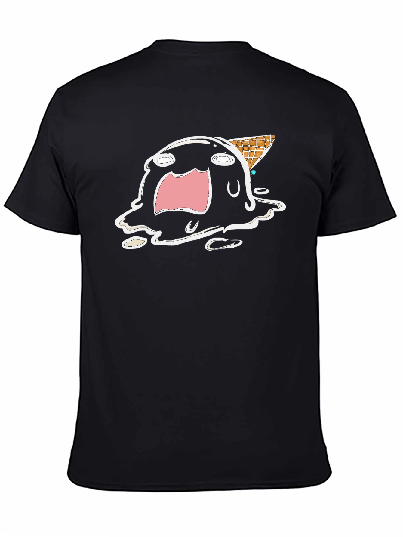 Melting Ice Cream Cartoon Graphic Tee - Black