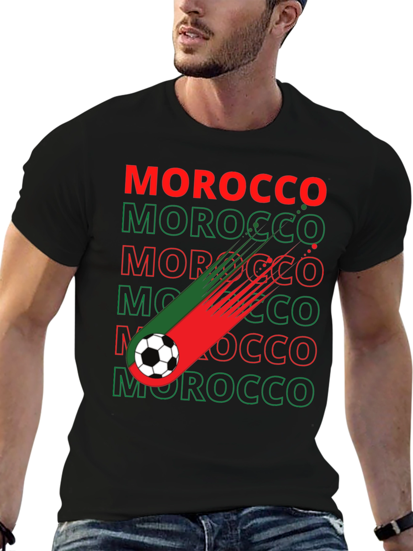 Morocco Soccer T-Shirt - Black - Fan Pride