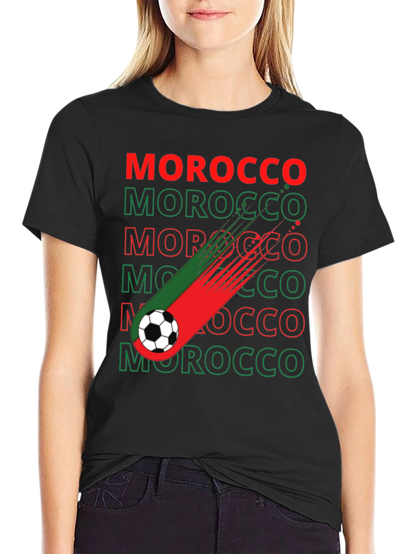 Morocco Soccer T-Shirt - Black - Fan Pride