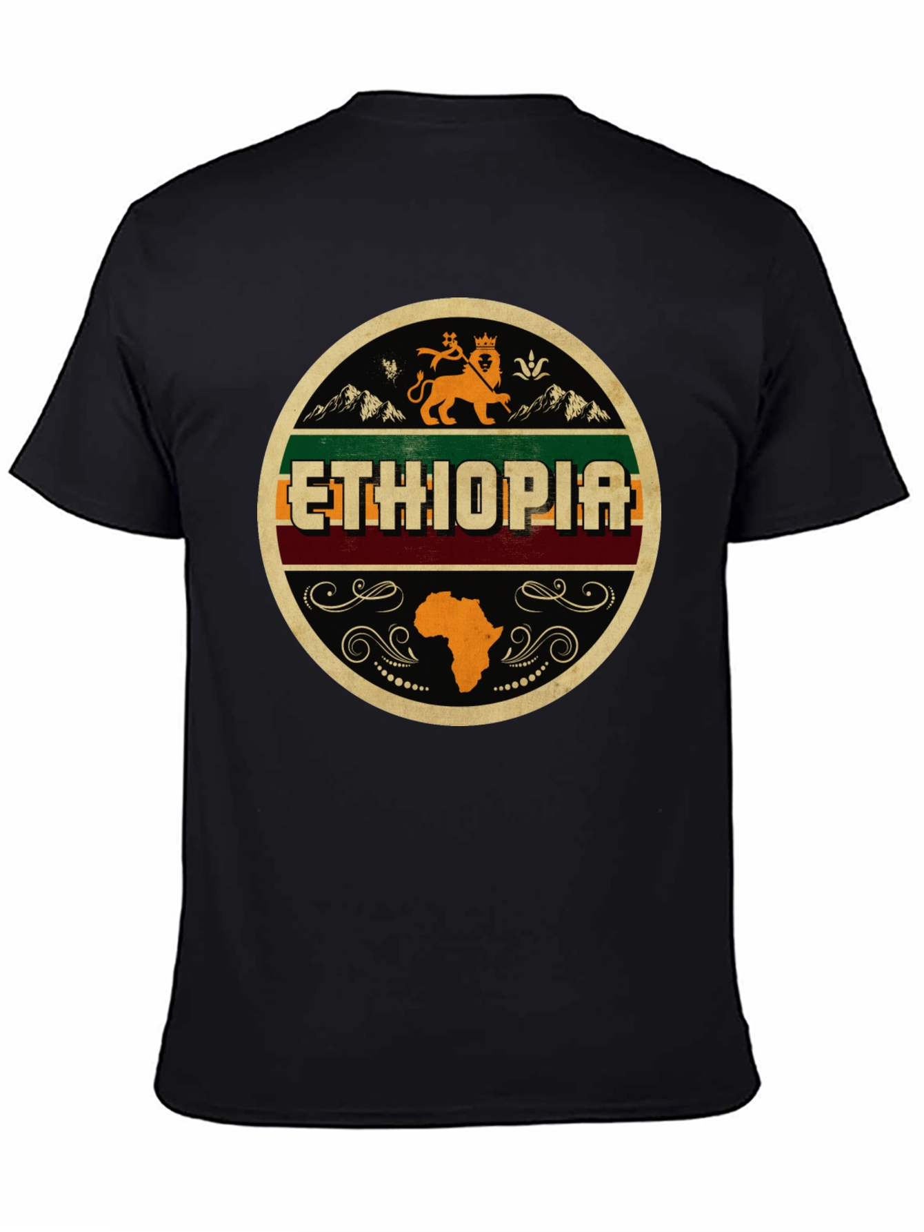 Ethiopia Lion Africa Map Black Graphic Tee