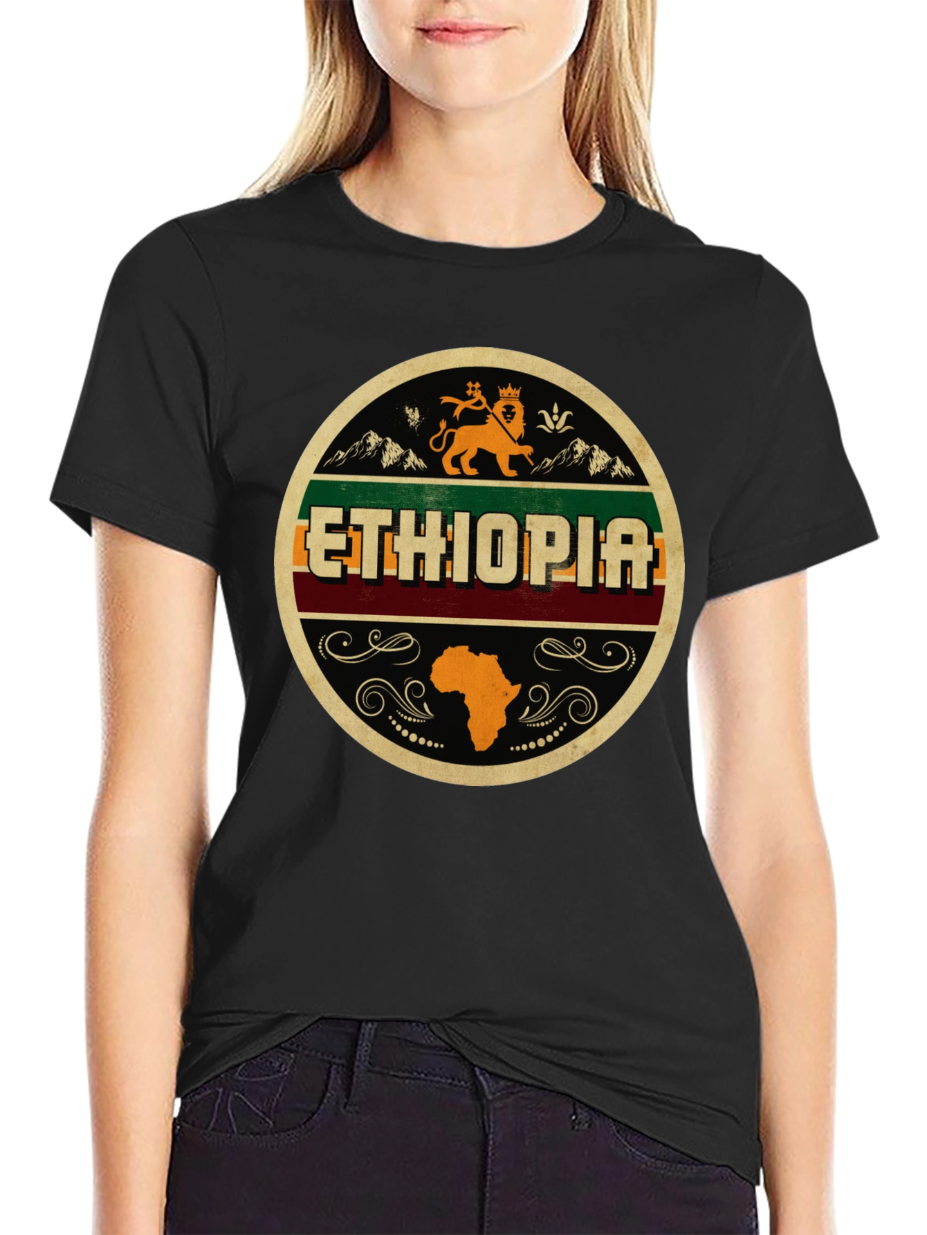 Ethiopia Lion Africa Map Black Graphic Tee