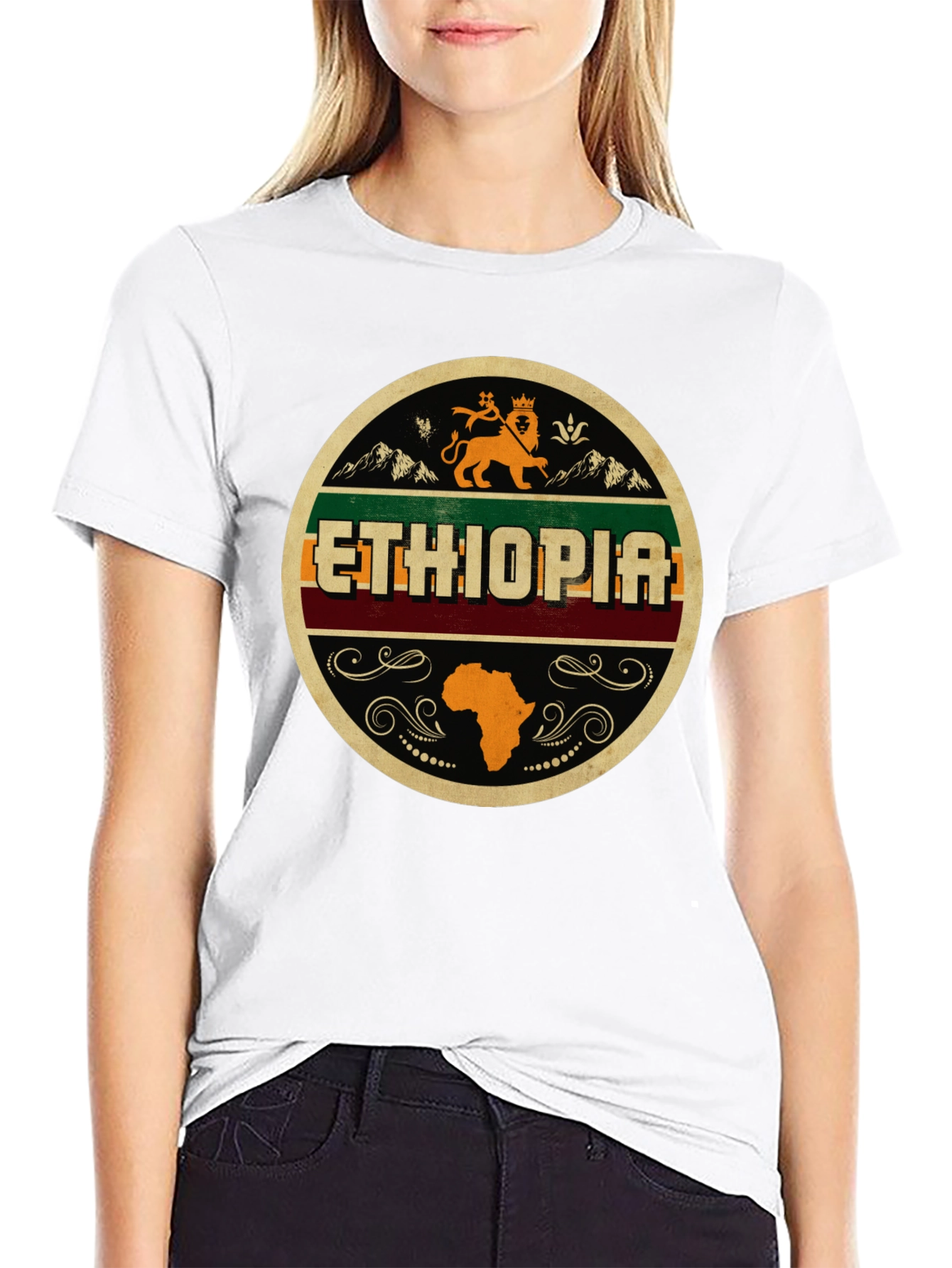 Ethiopia Lion Africa Map Black Graphic Tee