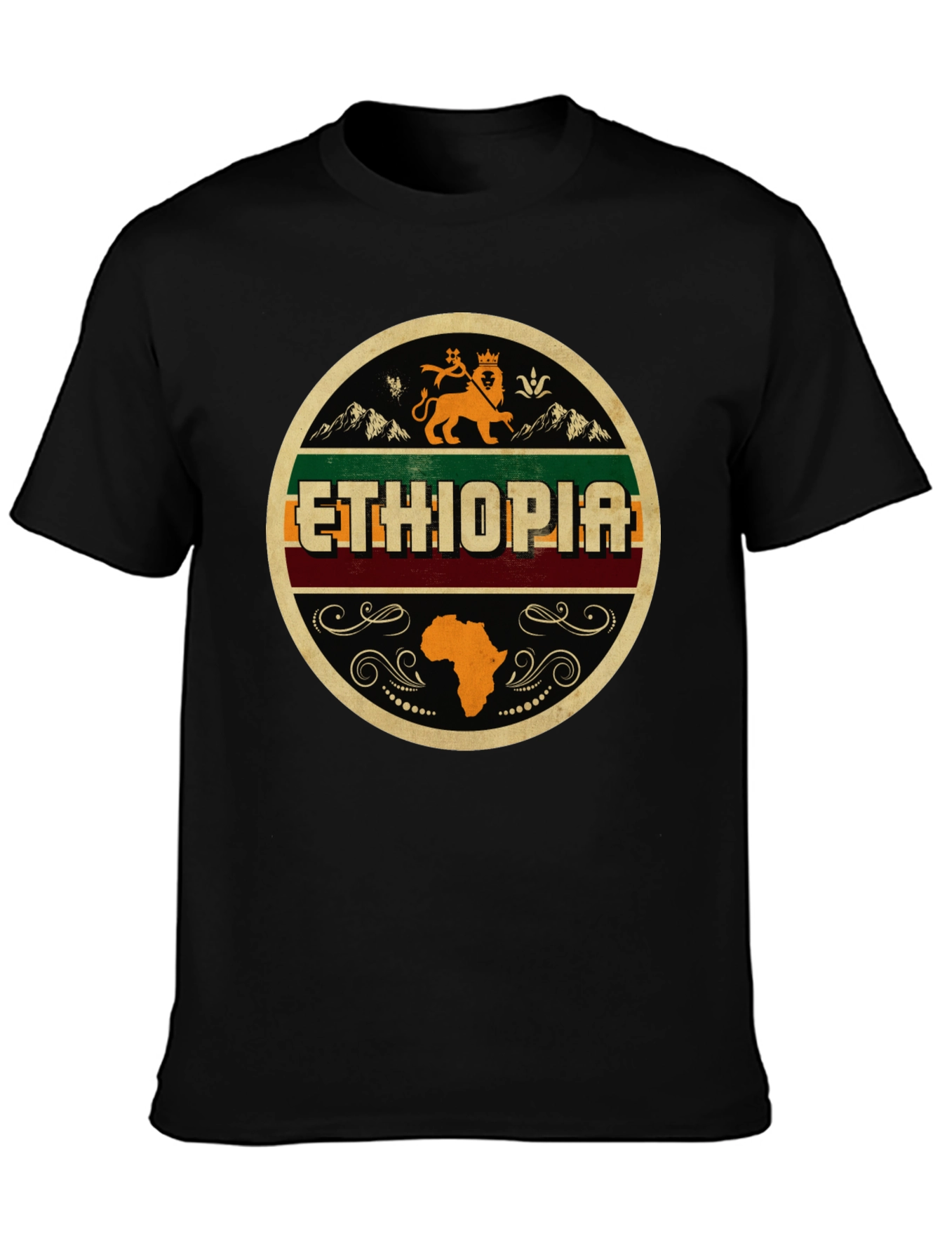Ethiopia Lion Africa Map Black Graphic Tee
