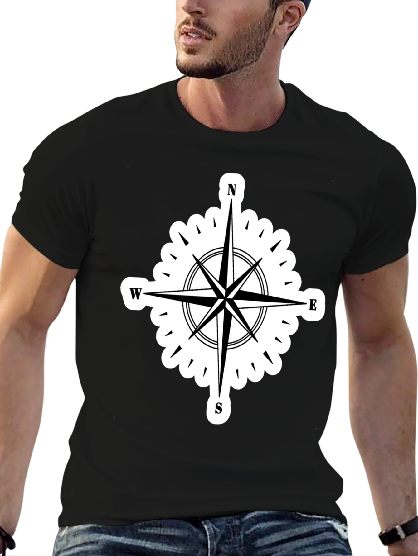 Compass Rose Graphic Tee - Stylish Black T-Shirt