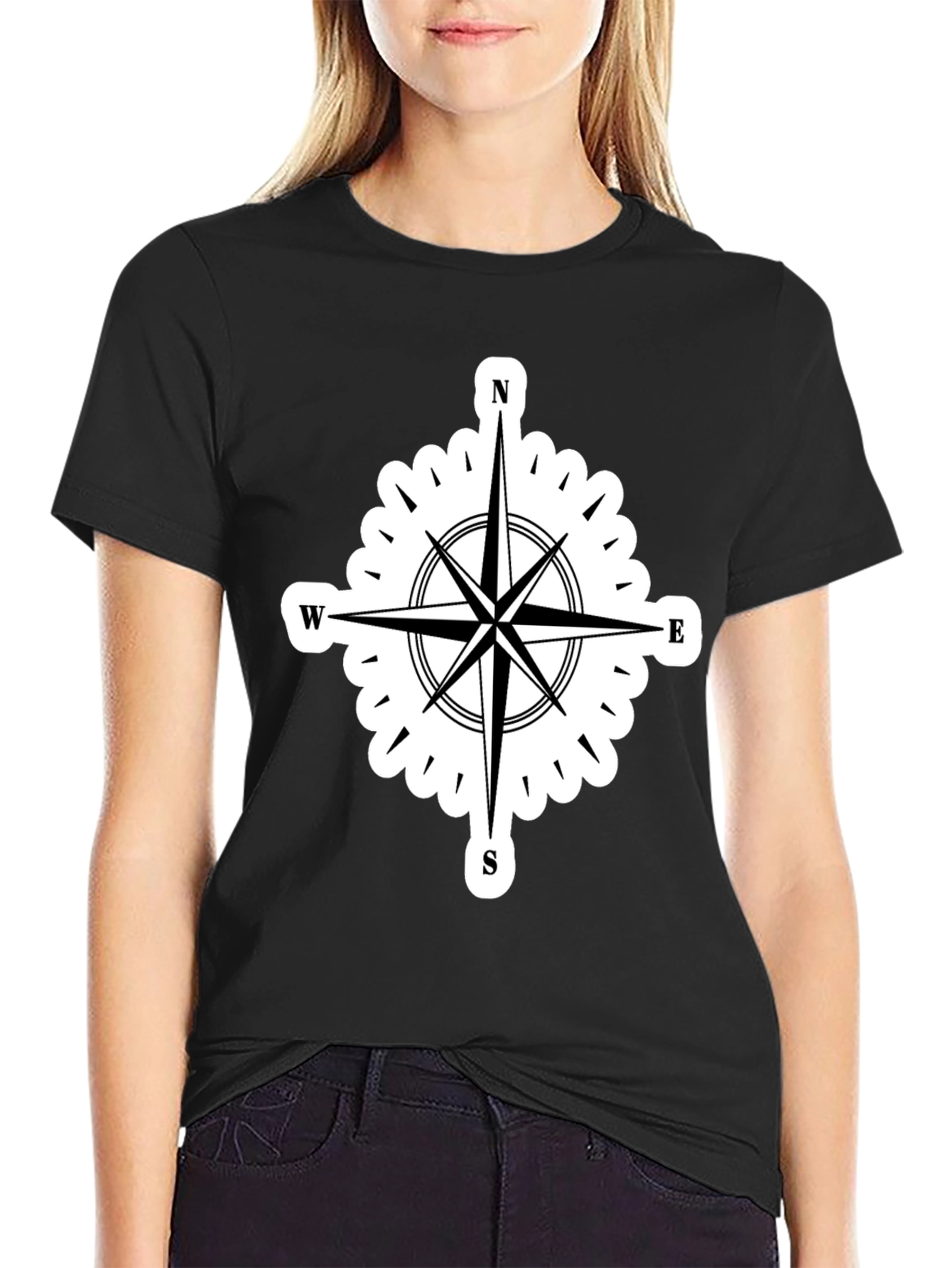 Compass Rose Graphic Tee - Stylish Black T-Shirt