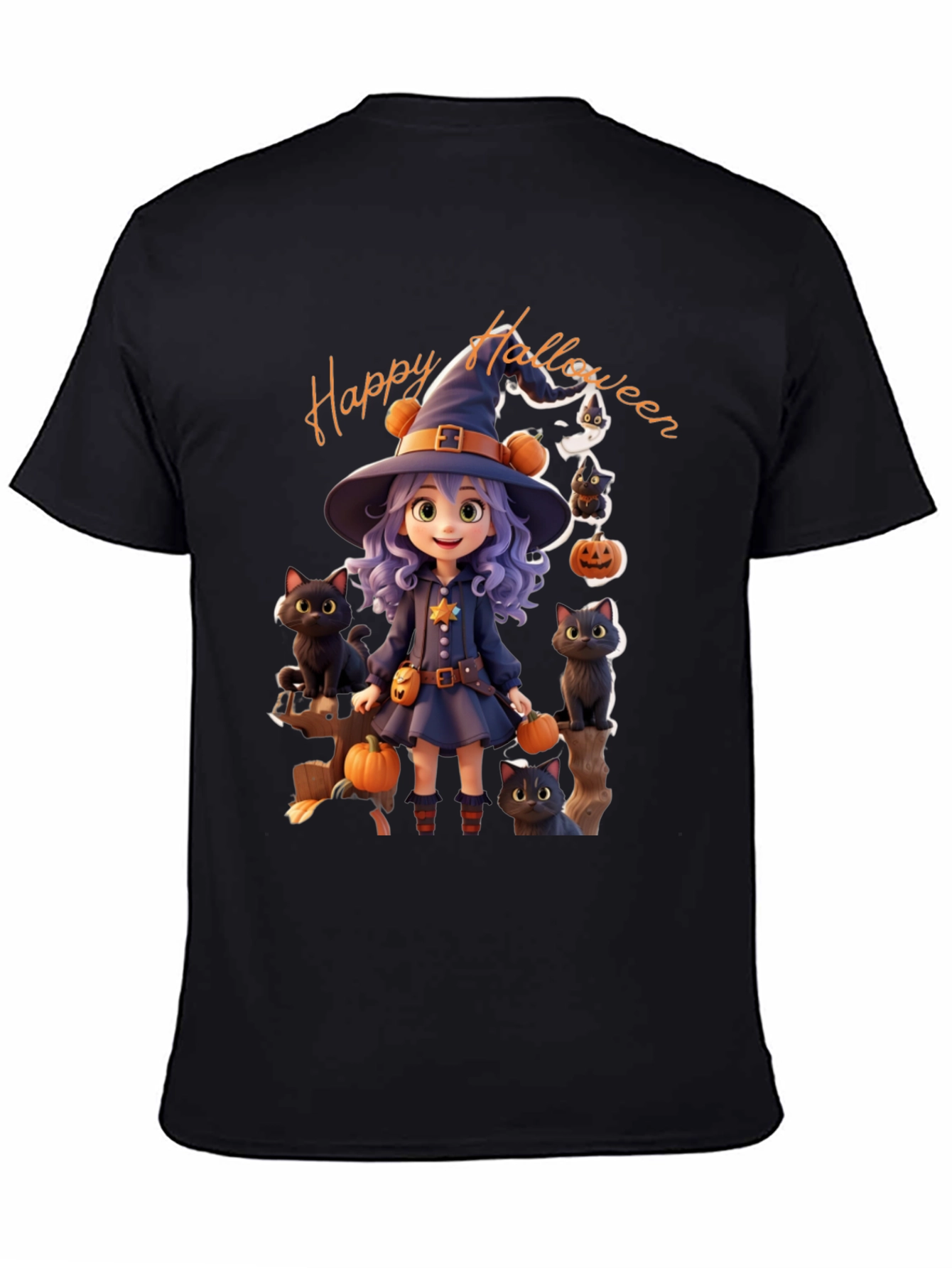 Halloween Witch T-Shirt - Cute Cat Design