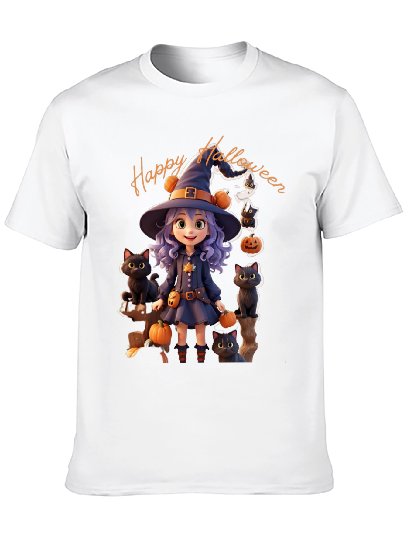 Halloween Witch T-Shirt - Cute Cat Design