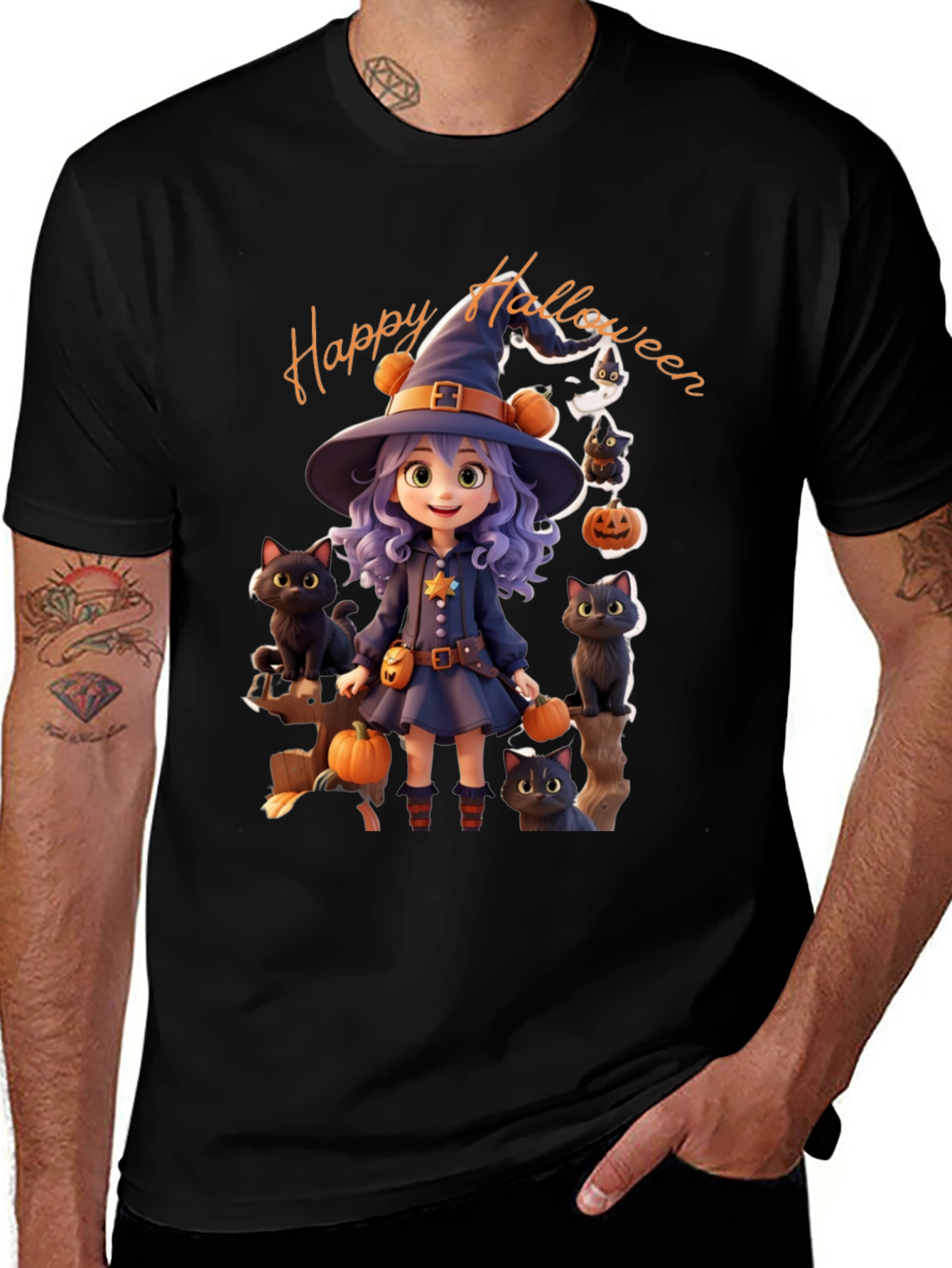 Halloween Witch T-Shirt - Cute Cat Design