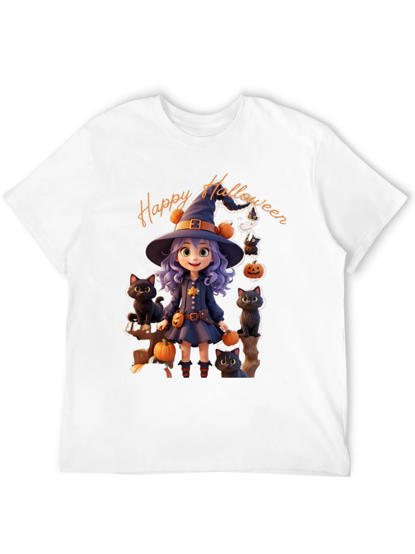 Halloween Witch T-Shirt - Cute Cat Design