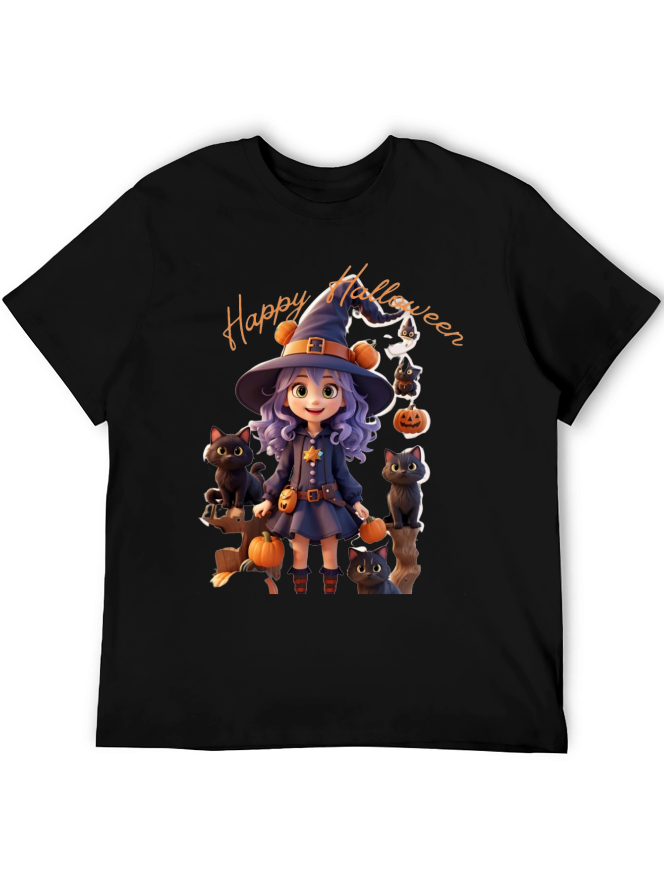 Halloween Witch T-Shirt - Cute Cat Design