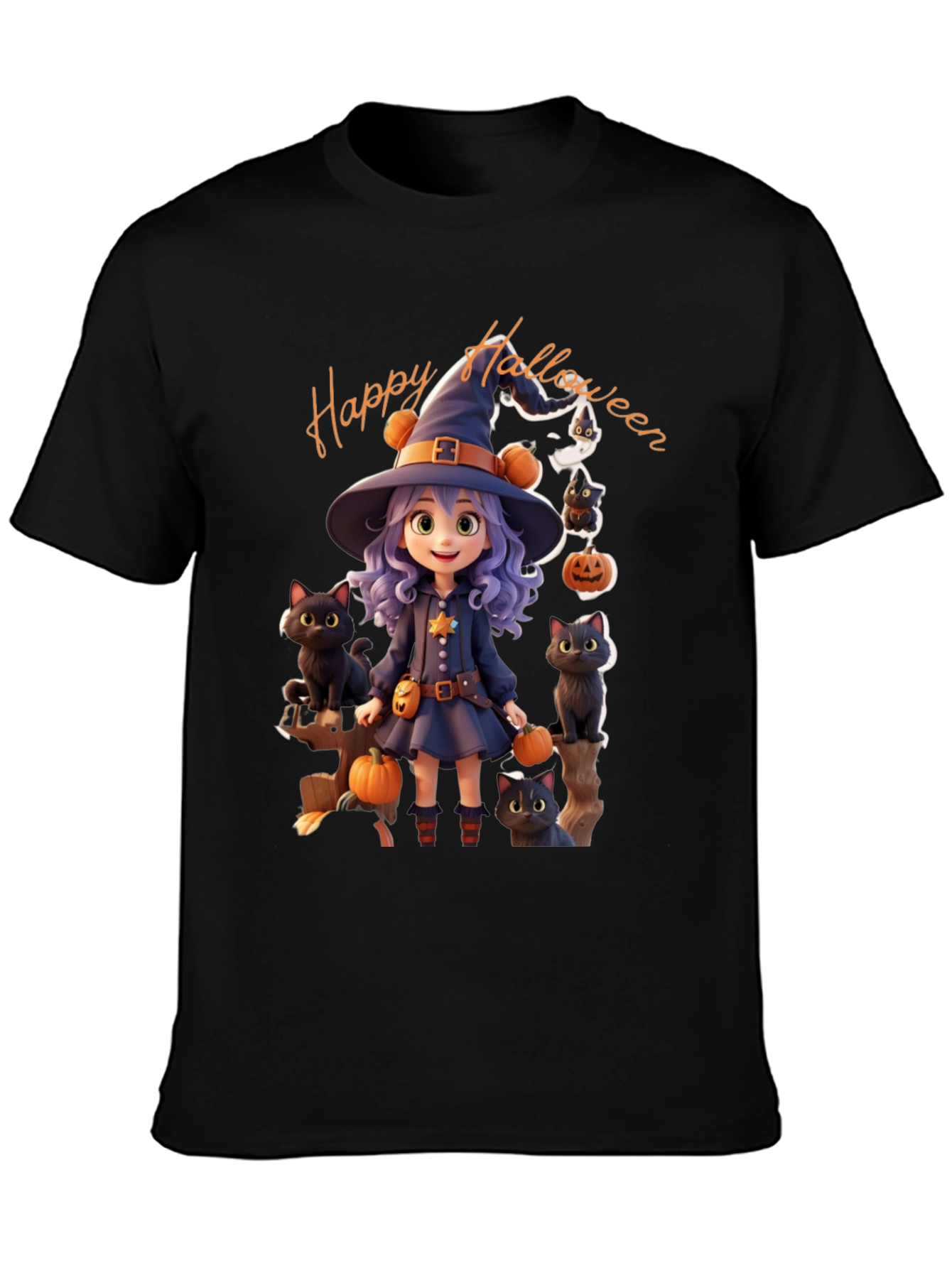 Halloween Witch T-Shirt - Cute Cat Design