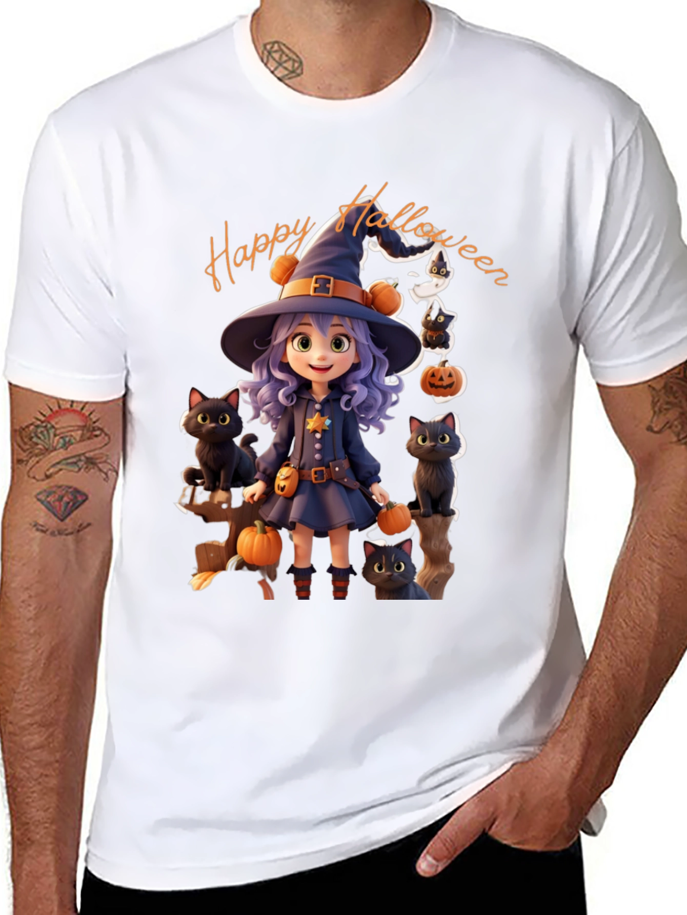 Halloween Witch T-Shirt - Cute Cat Design