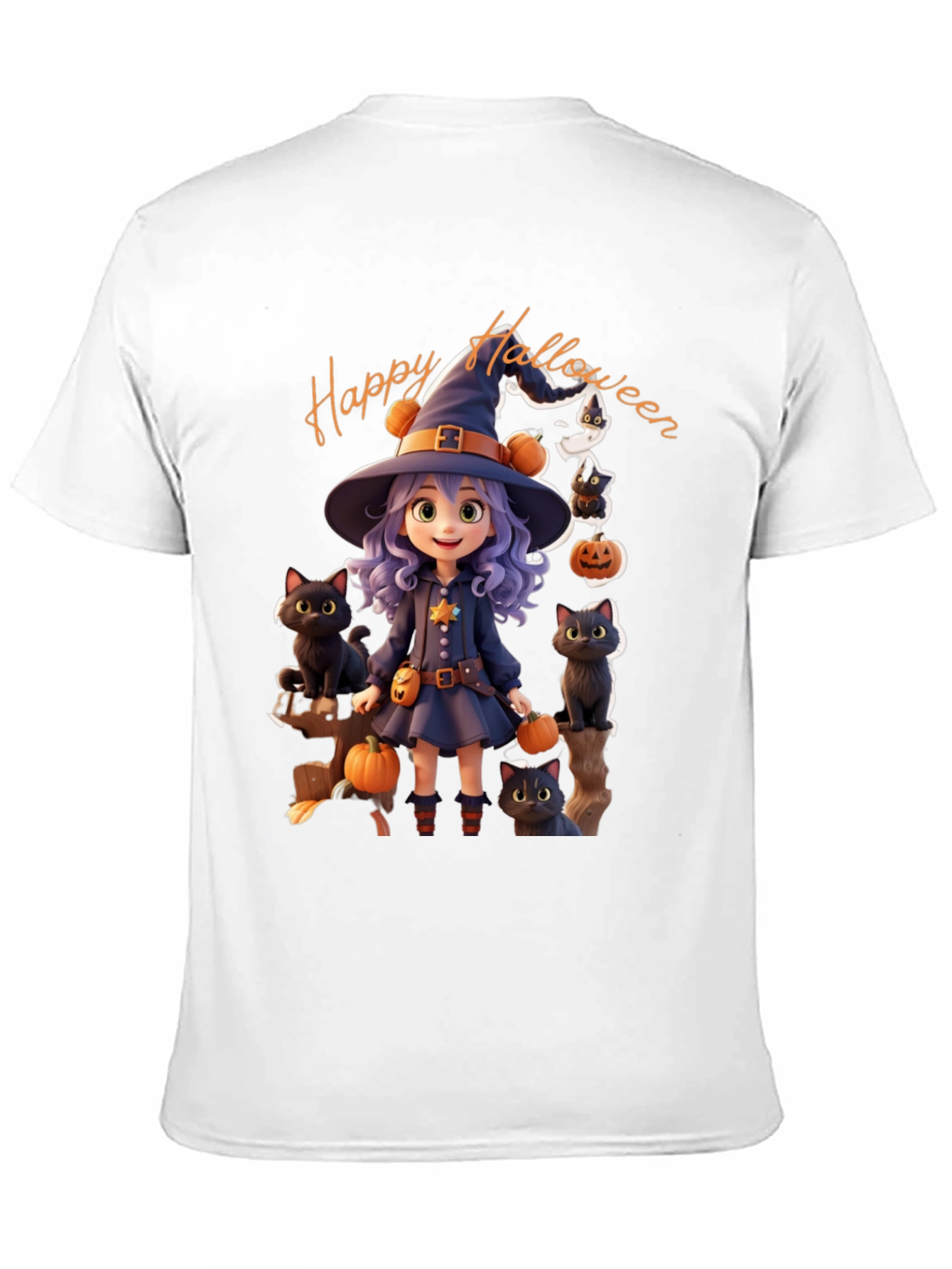 Halloween Witch T-Shirt - Cute Cat Design