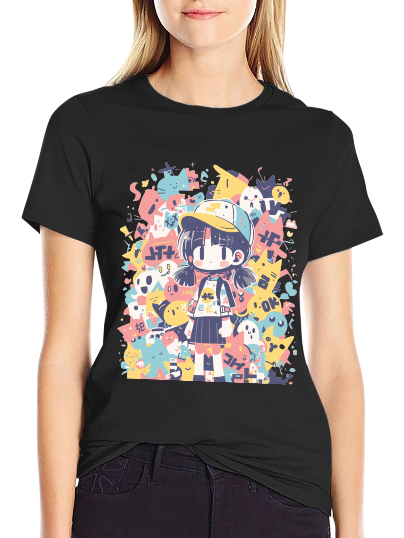 Anime Graphic Print Crew Neck T-Shirt
