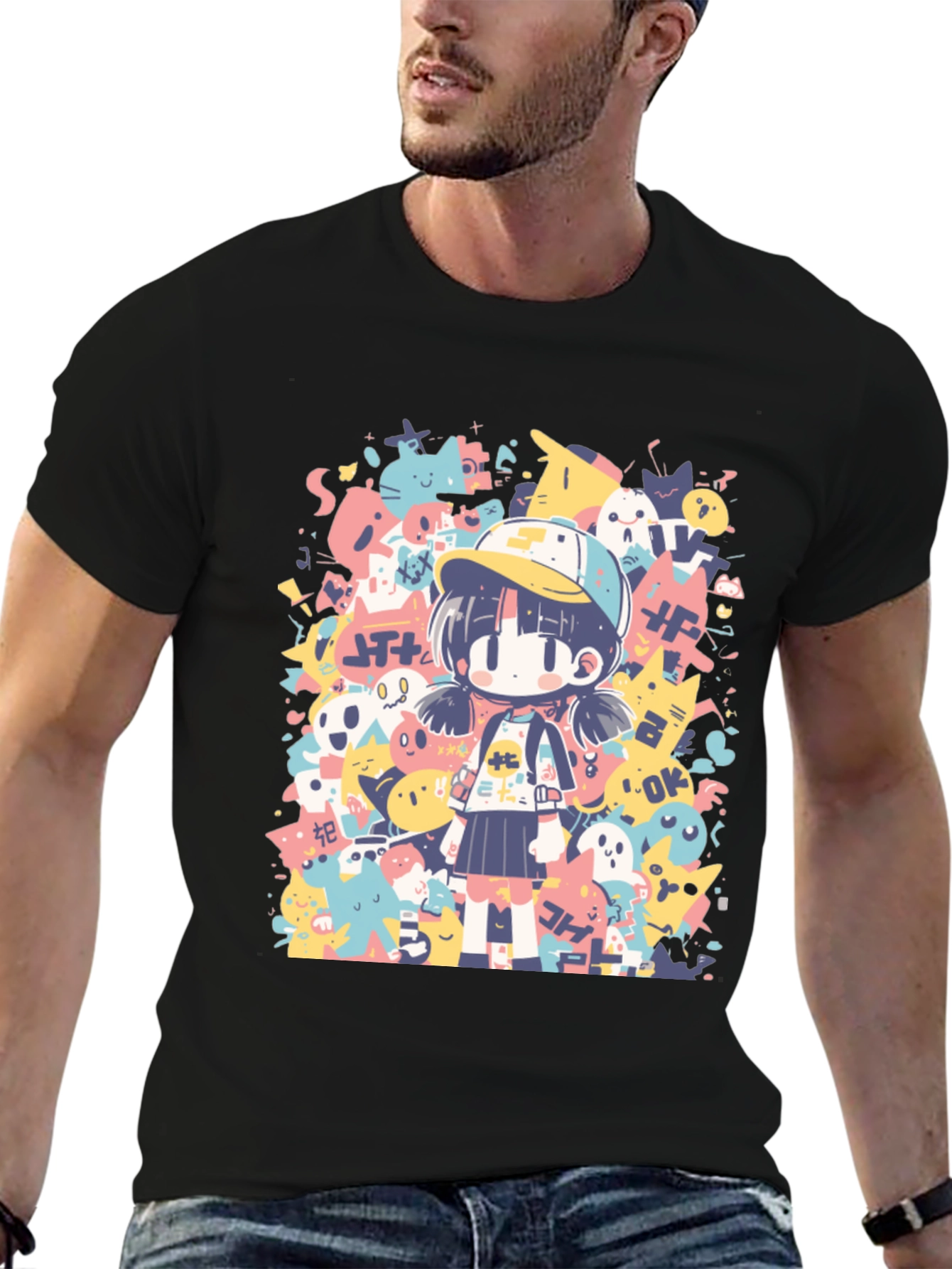 Anime Graphic Print Crew Neck T-Shirt