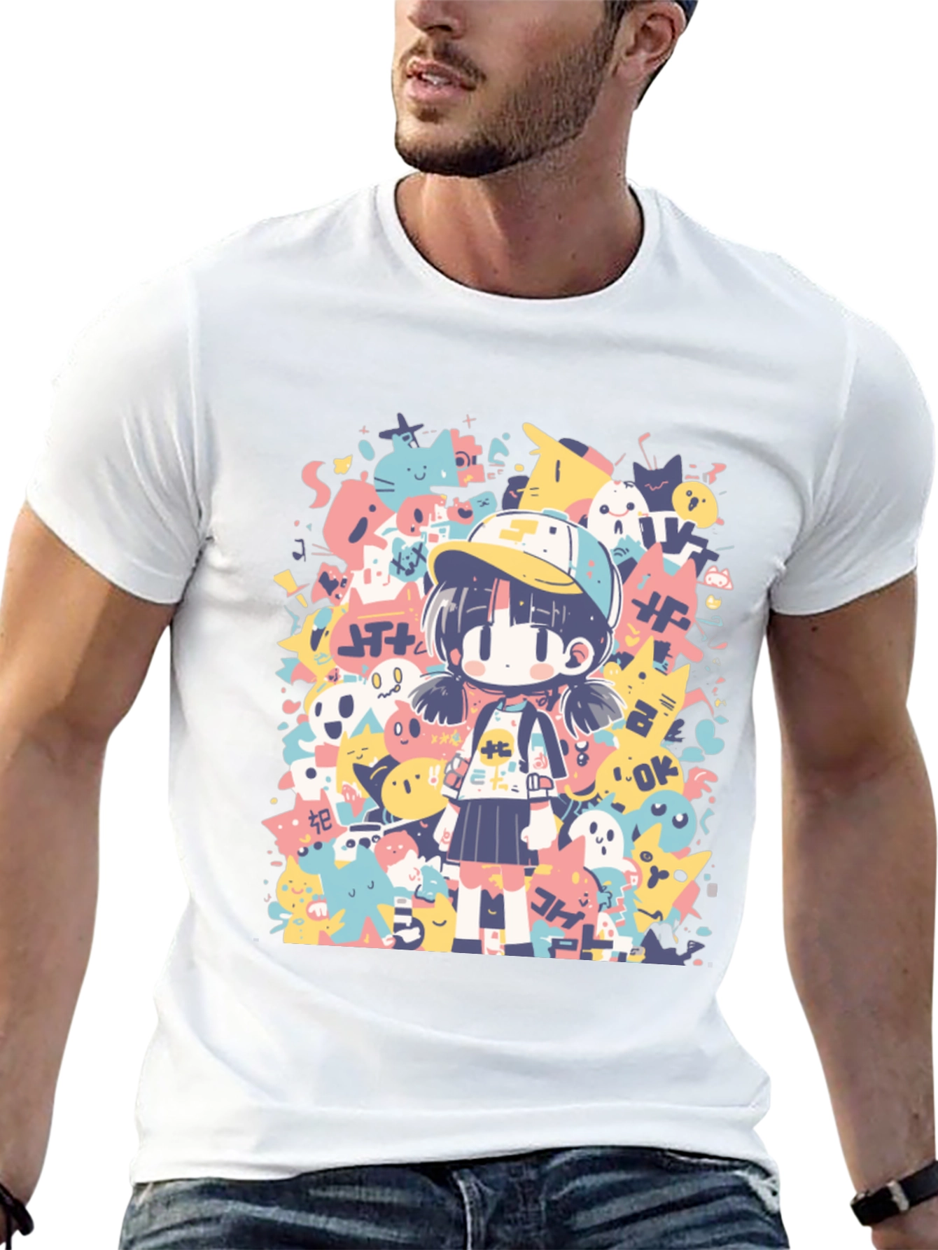 Anime Graphic Print Crew Neck T-Shirt