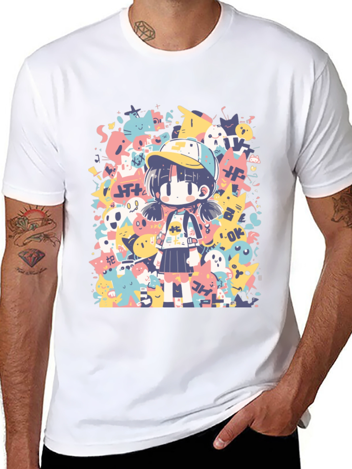 Anime Graphic Print Crew Neck T-Shirt