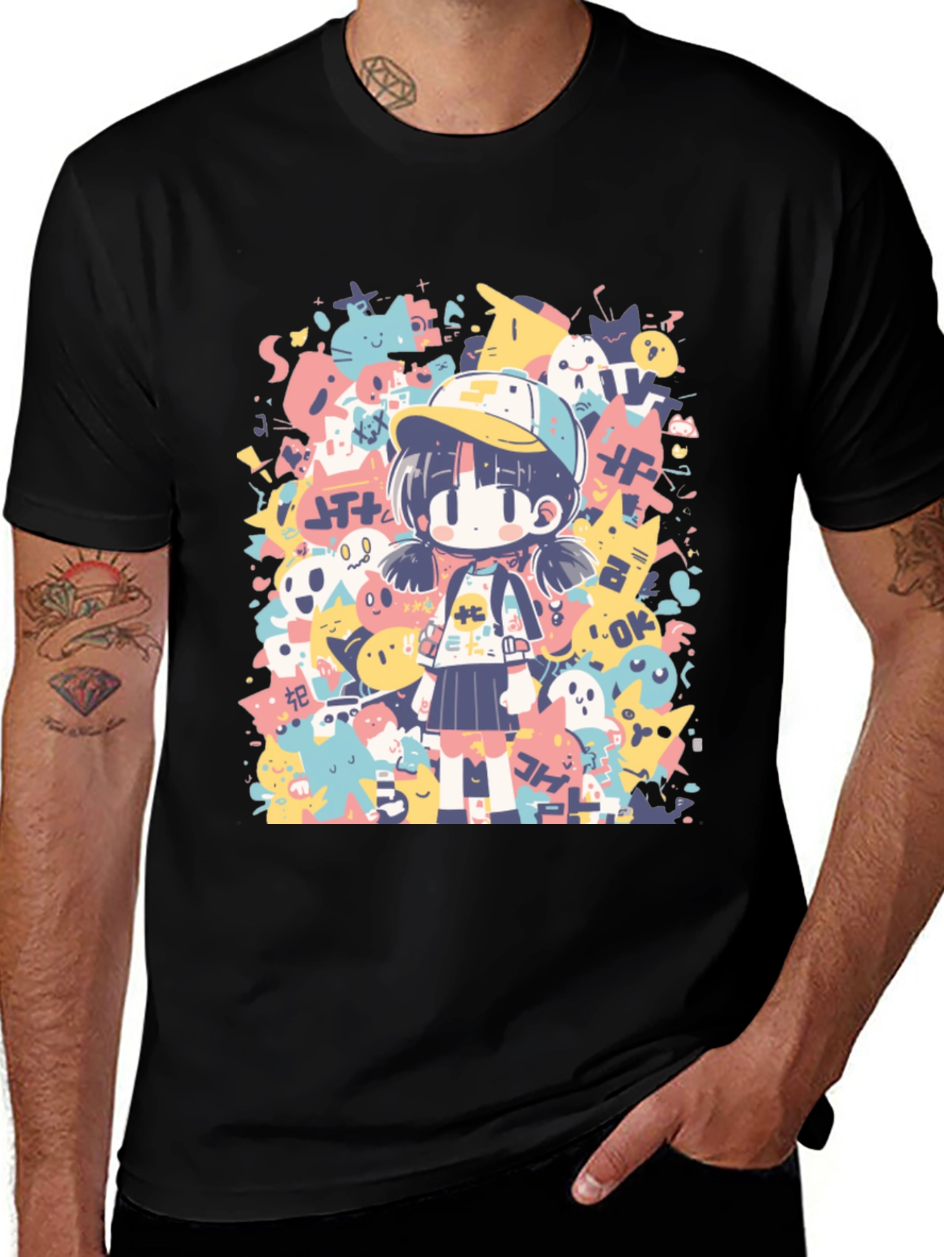 Anime Graphic Print Crew Neck T-Shirt