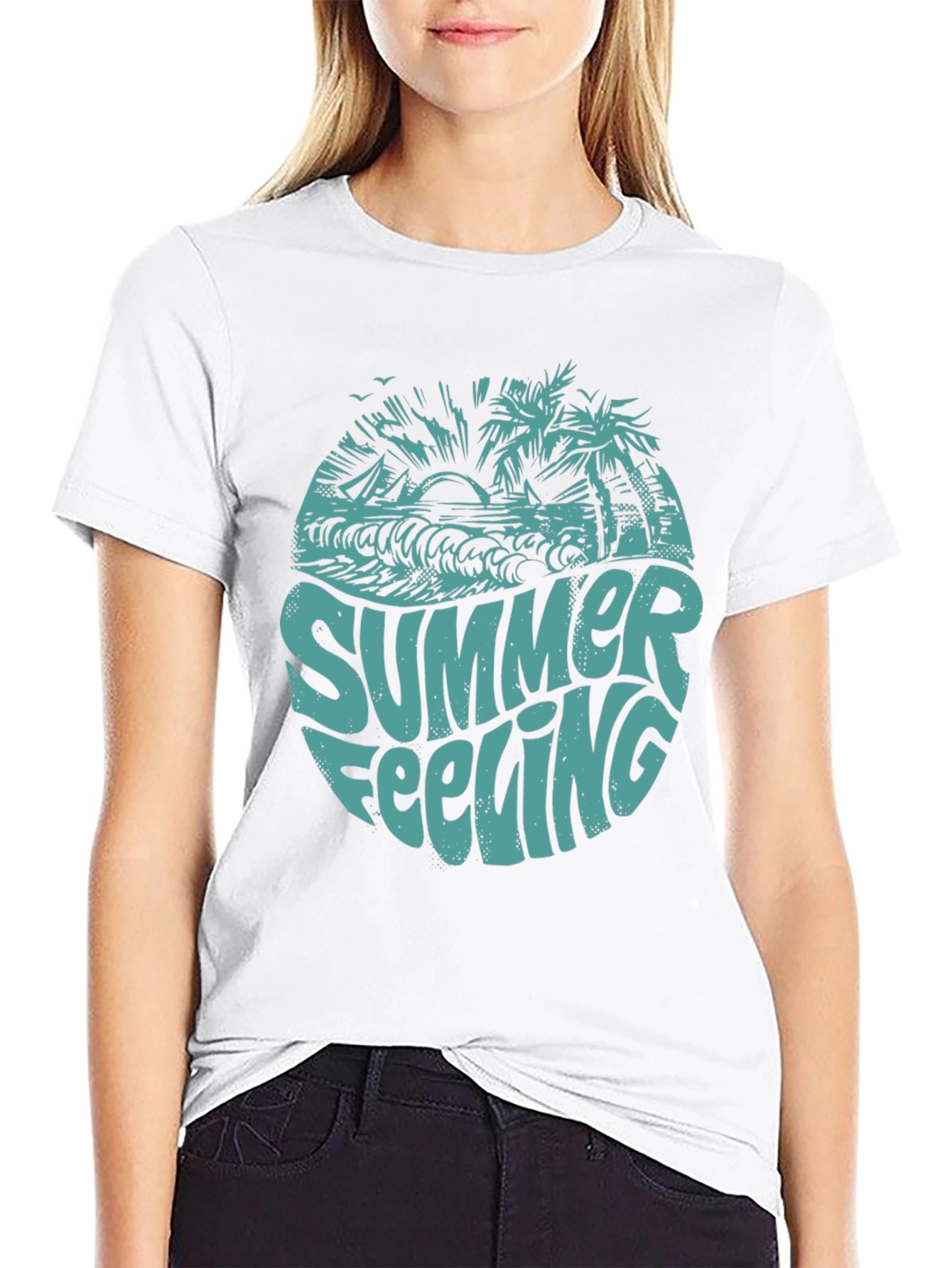 Summer Feeling Graphic Print Black T-Shirt
