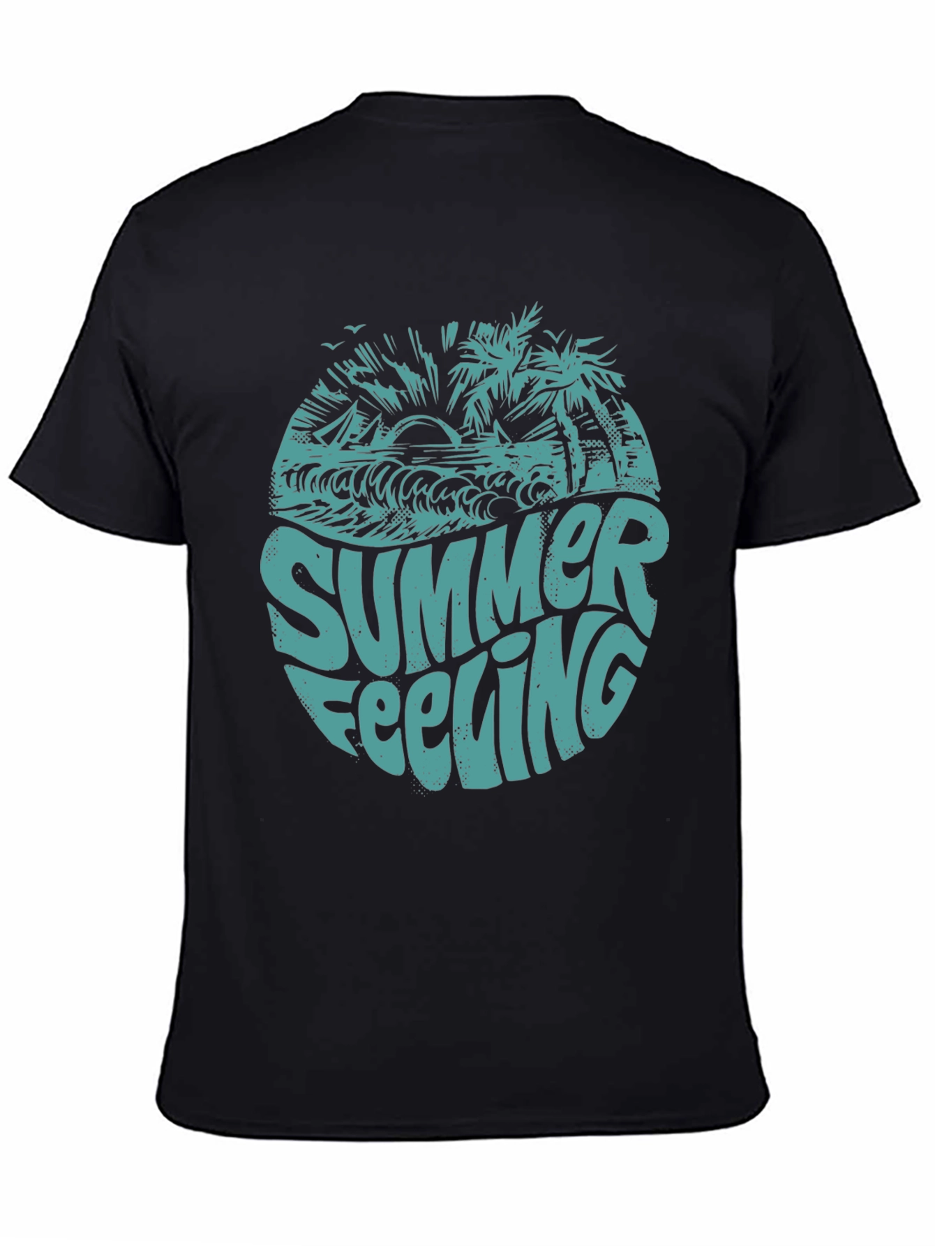 Summer Feeling Graphic Print Black T-Shirt