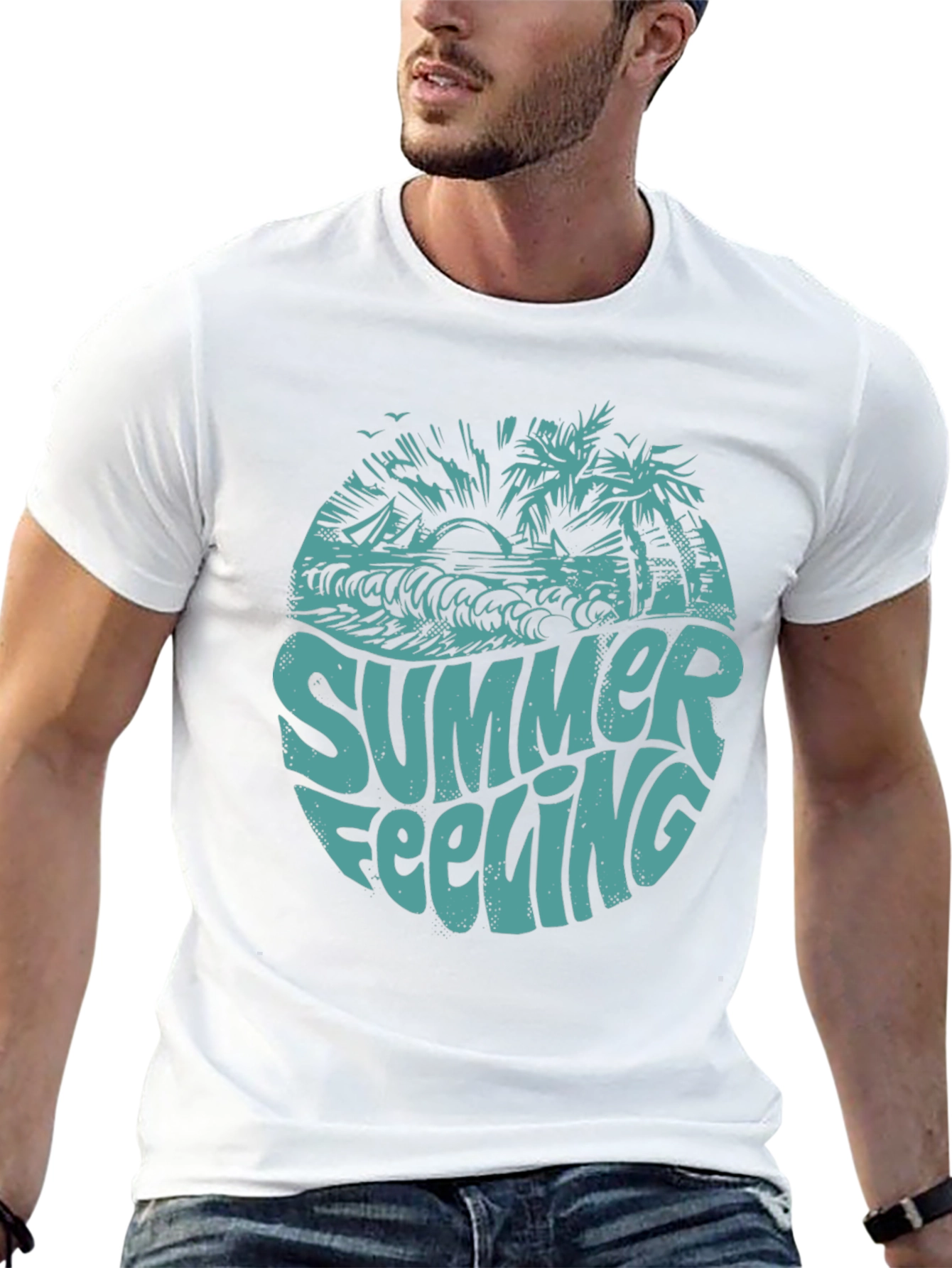 Summer Feeling Graphic Print Black T-Shirt