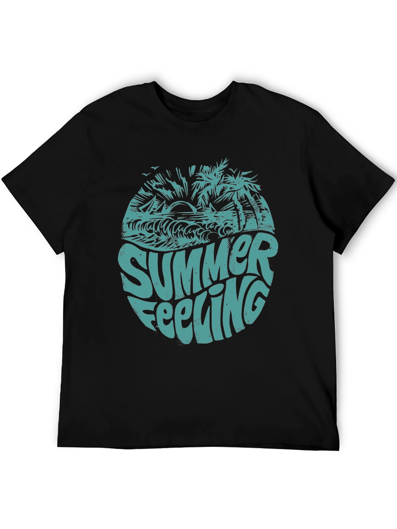 Summer Feeling Graphic Print Black T-Shirt