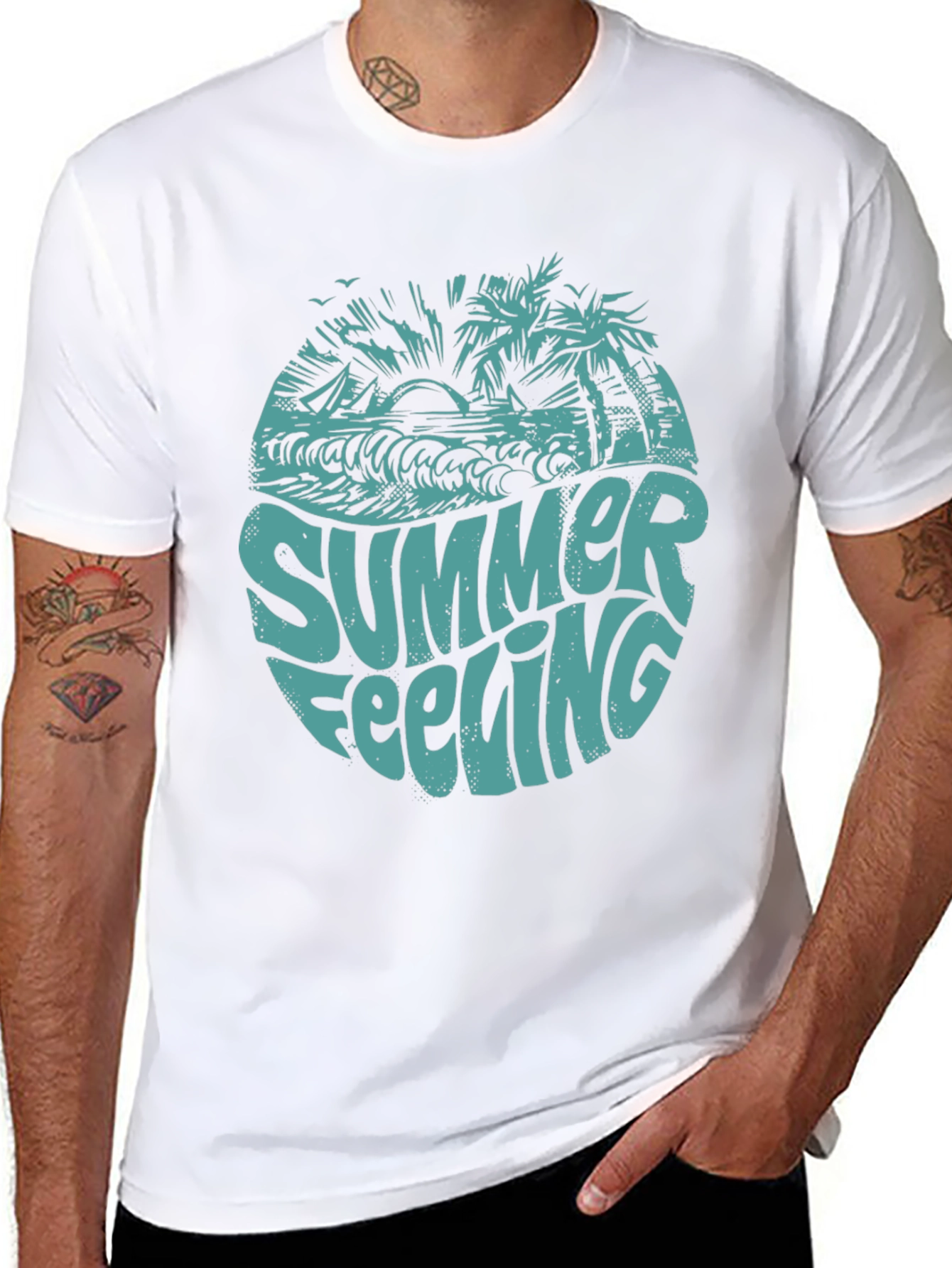 Summer Feeling Graphic Print Black T-Shirt
