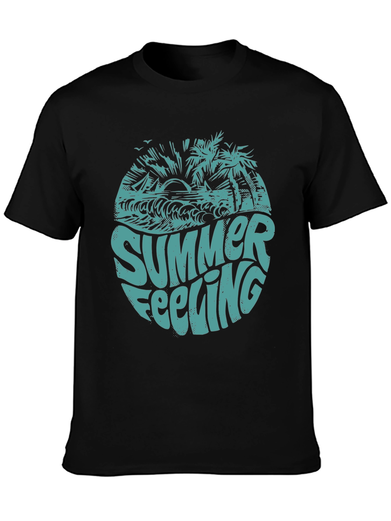 Summer Feeling Graphic Print Black T-Shirt