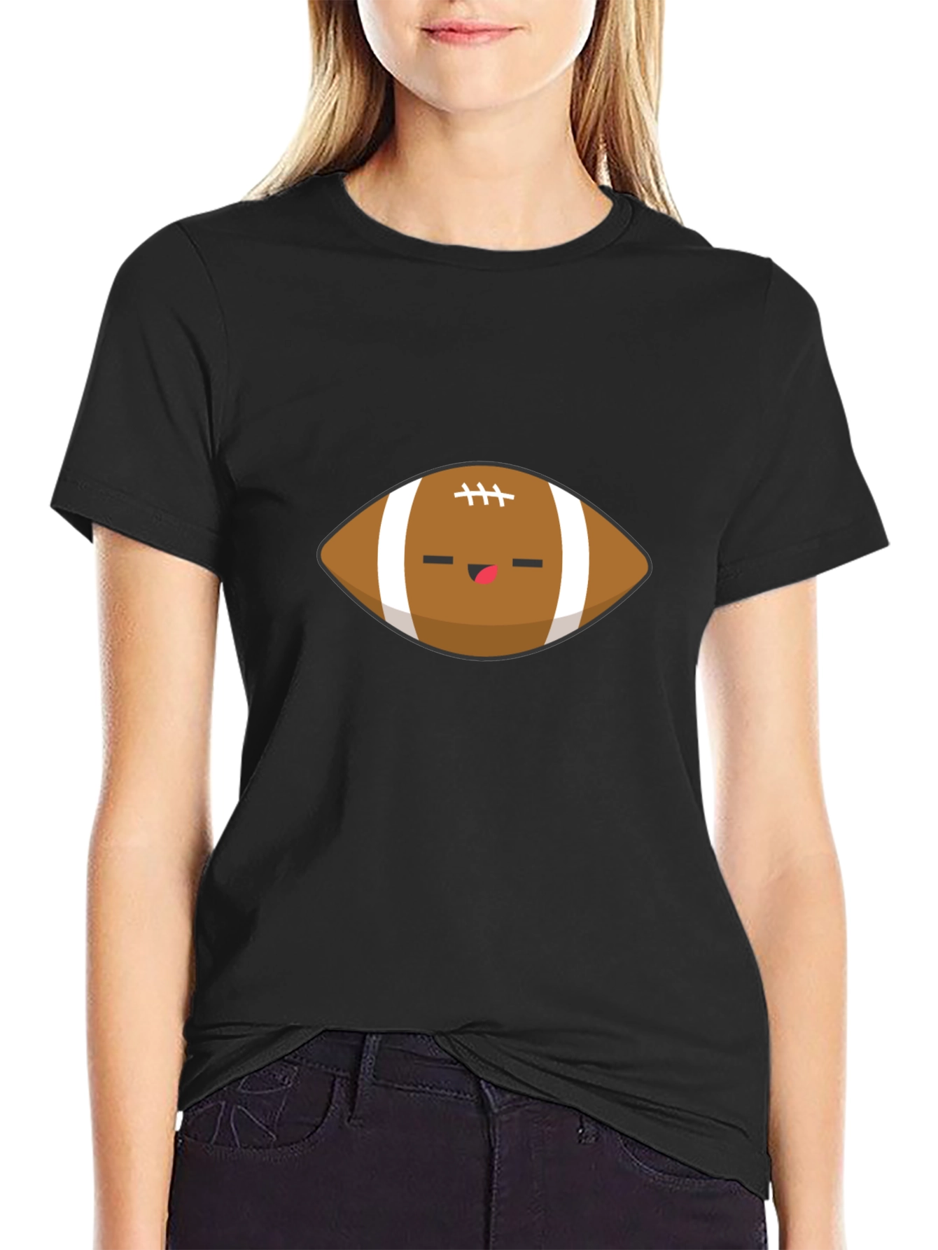 Cute Football Graphic Black T-Shirt