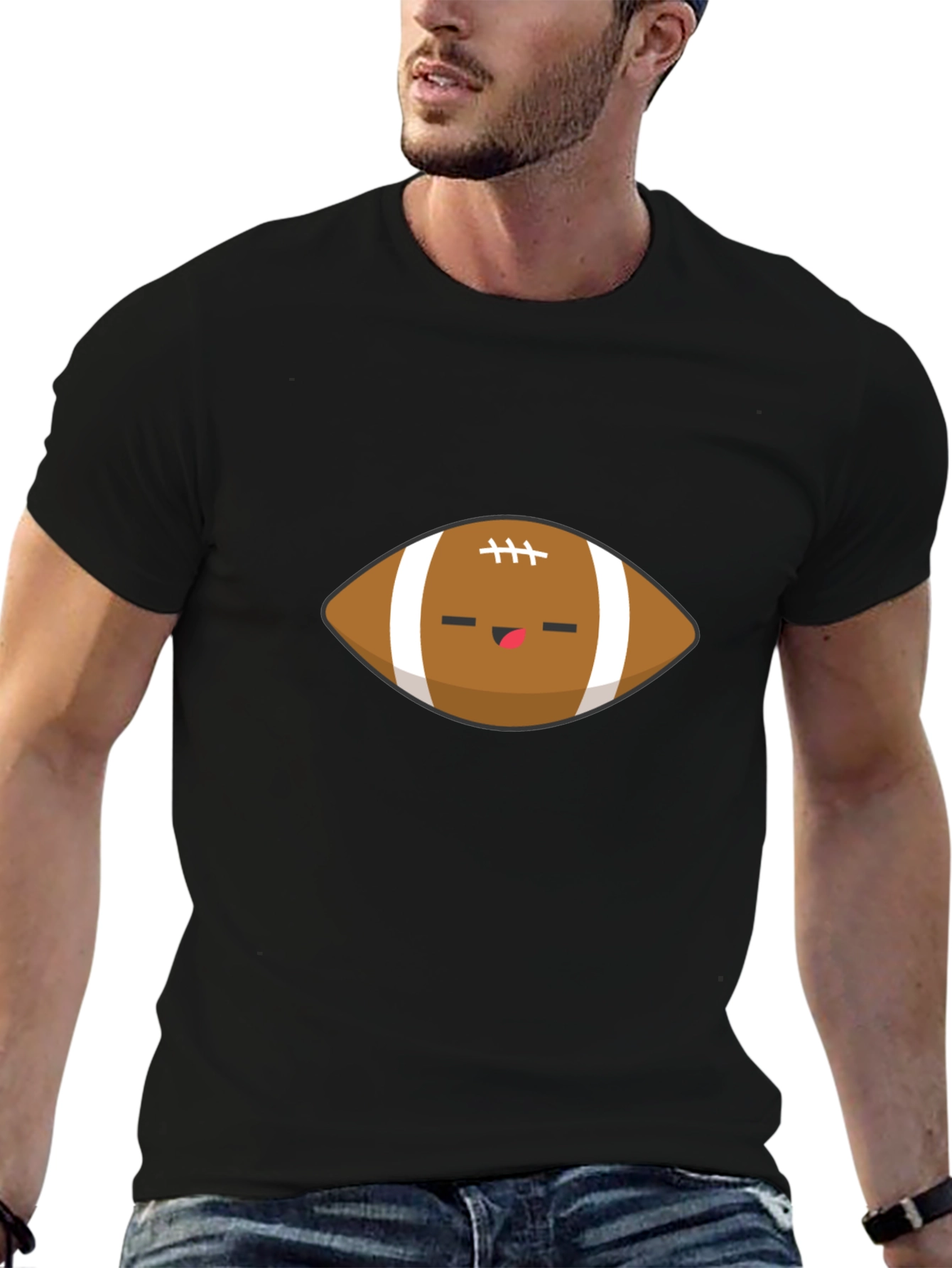 Cute Football Graphic Black T-Shirt