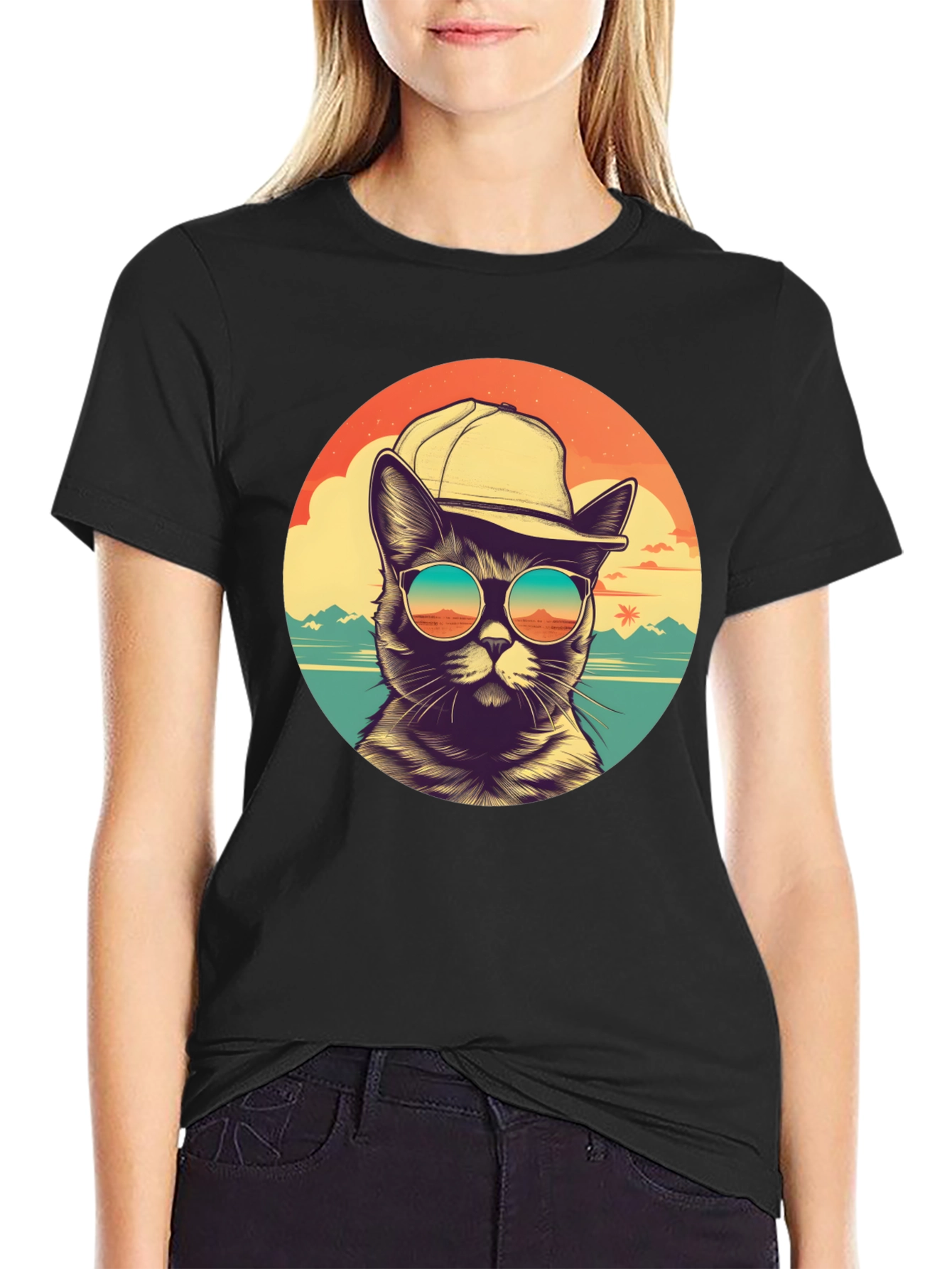 Cool Cat Beach Vibes Graphic T-Shirt