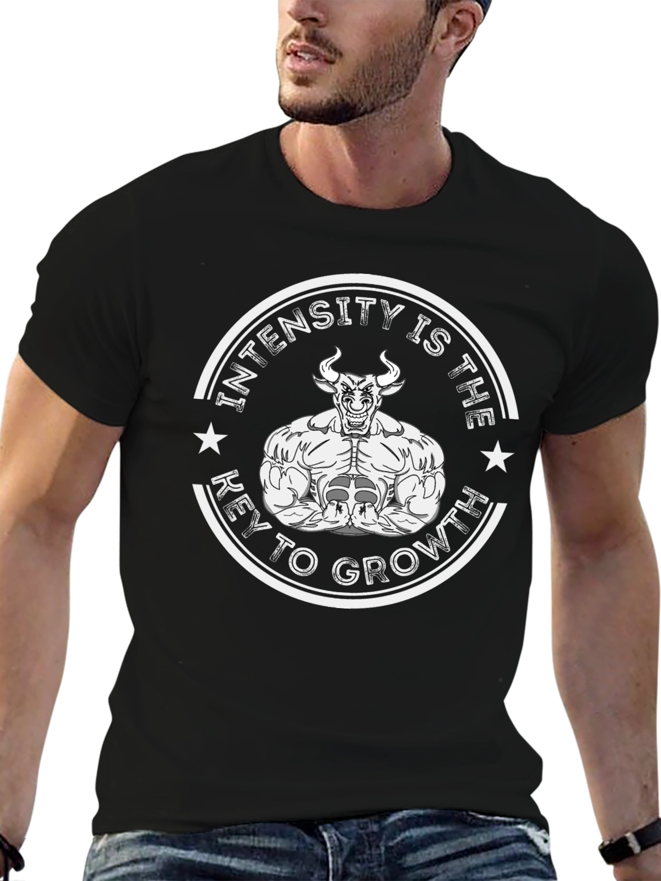 Intensity Growth T-Shirt - Black Muscle Bull Design