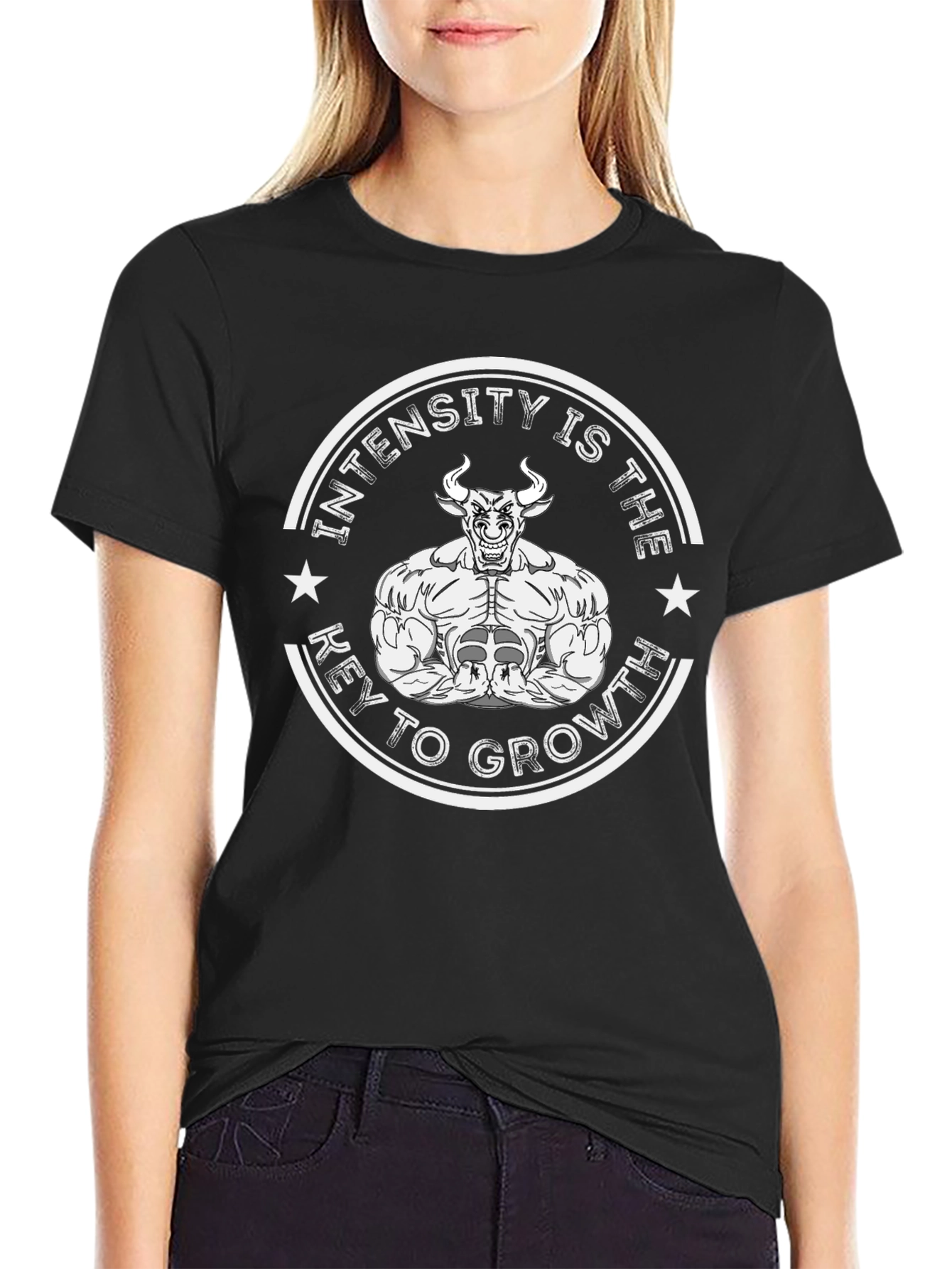 Intensity Growth T-Shirt - Black Muscle Bull Design