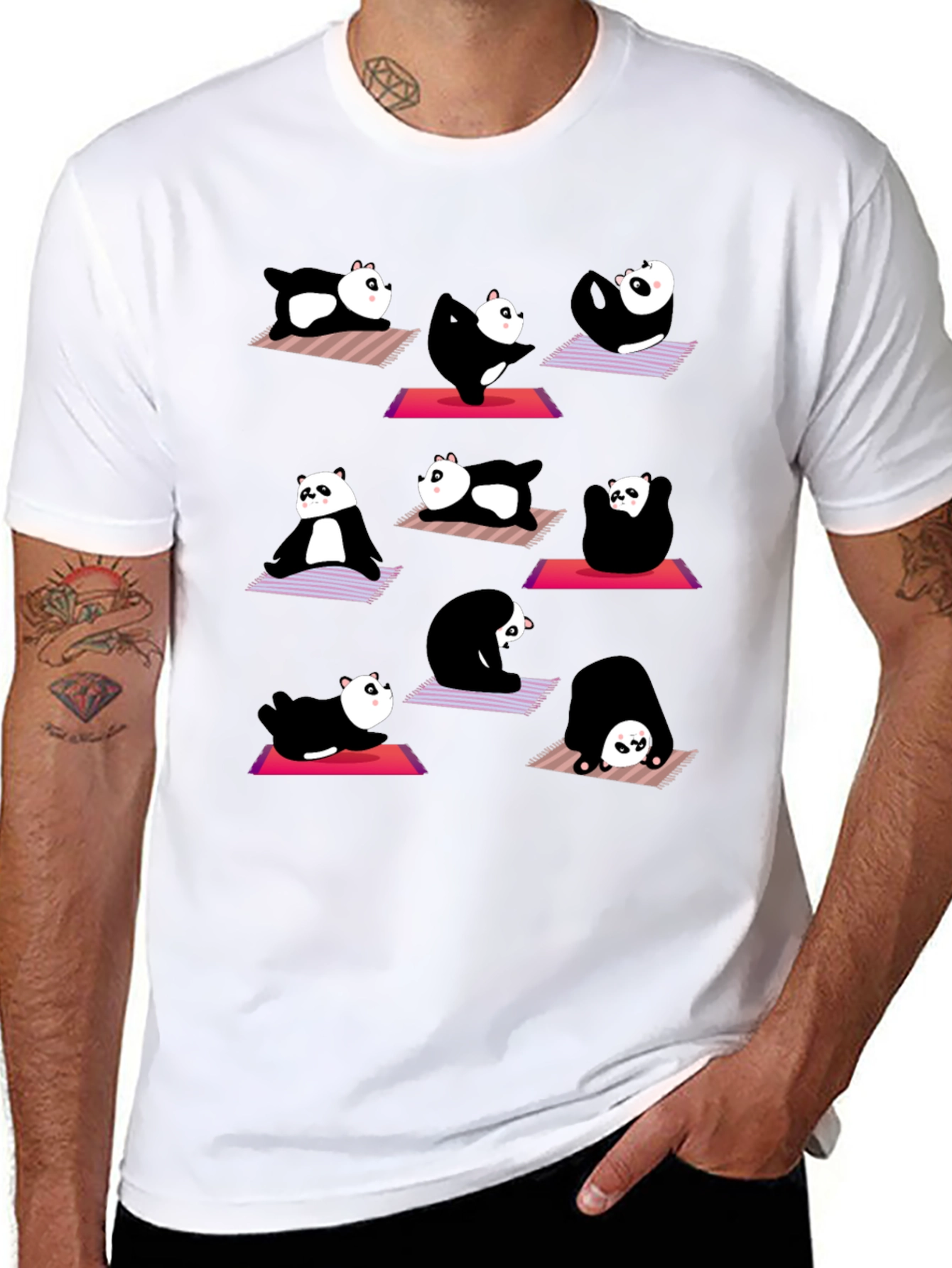 Panda Yoga T-Shirt: Black Cotton Tee for Relaxation