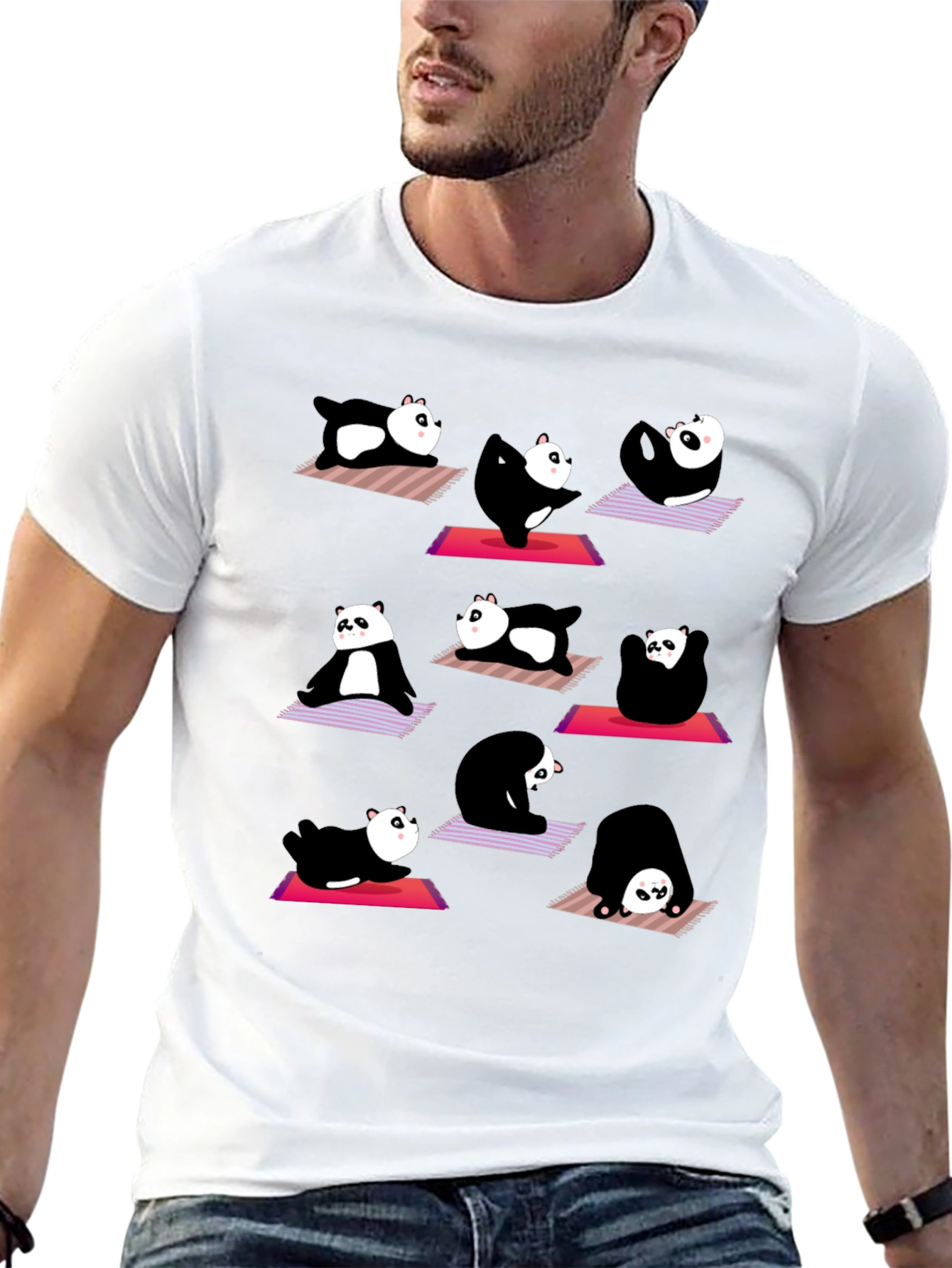 Panda Yoga T-Shirt: Black Cotton Tee for Relaxation