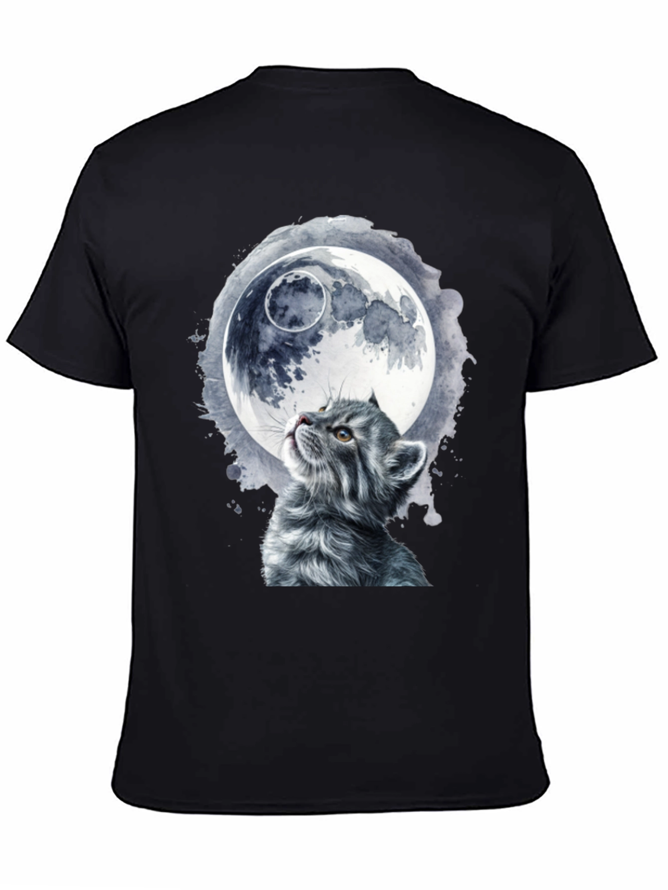 Cat & Moon Graphic T-Shirt - Unique Black Tee