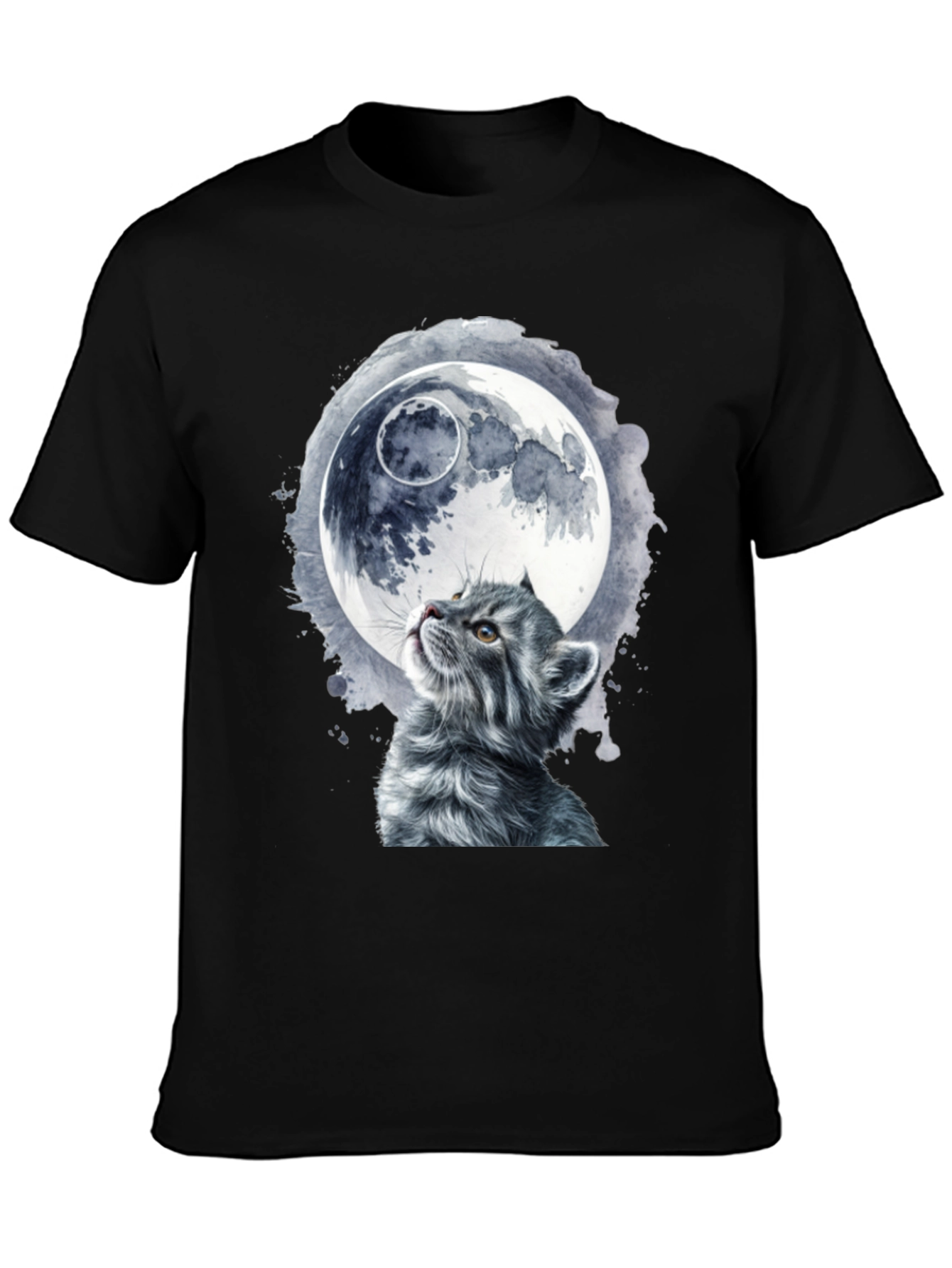 Cat & Moon Graphic T-Shirt - Unique Black Tee