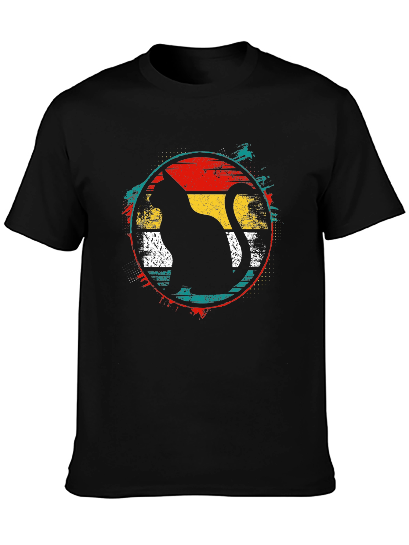 Retro Cat Graphic Tee - Black Cotton T-Shirt