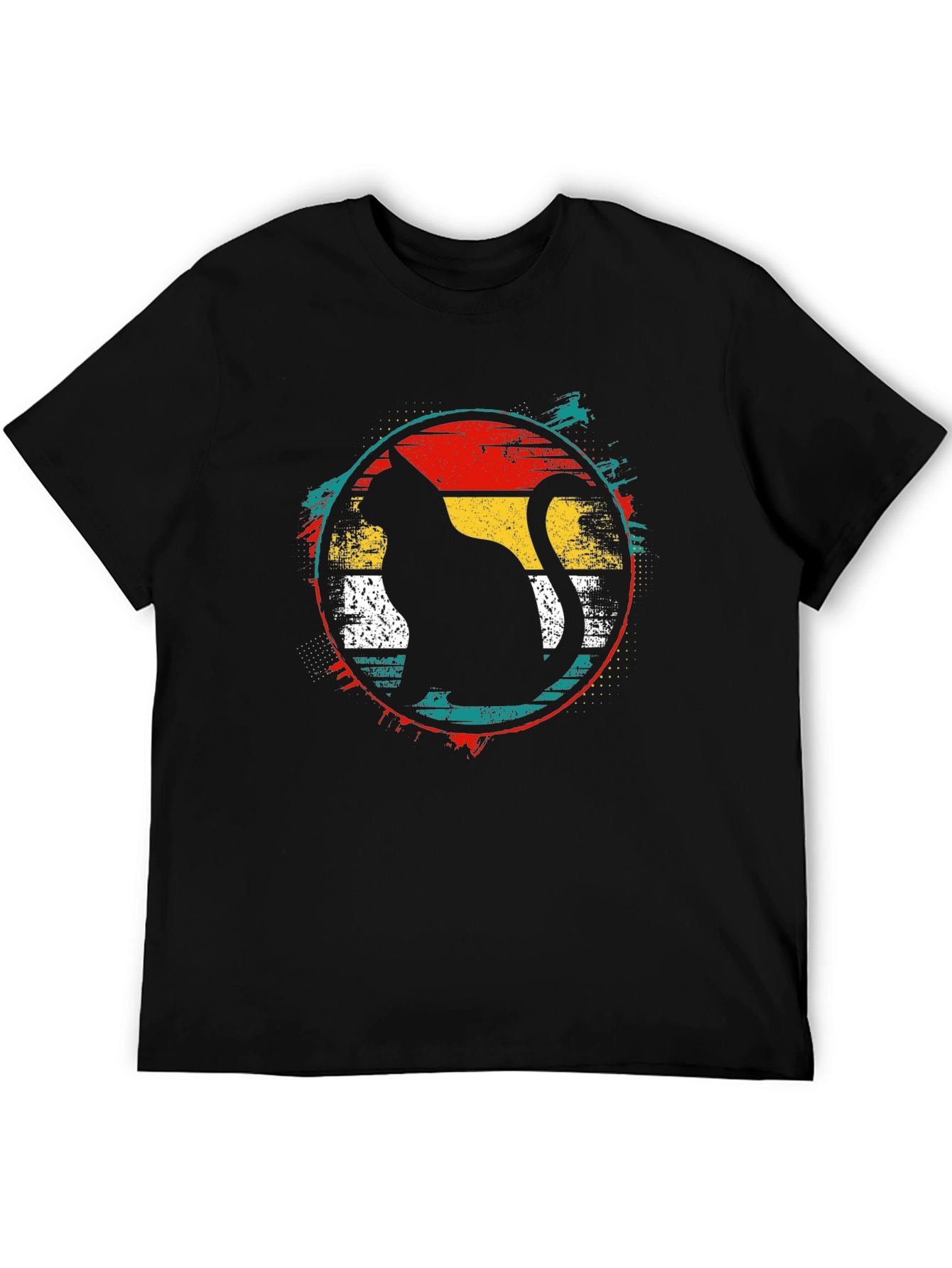 Retro Cat Graphic Tee - Black Cotton T-Shirt