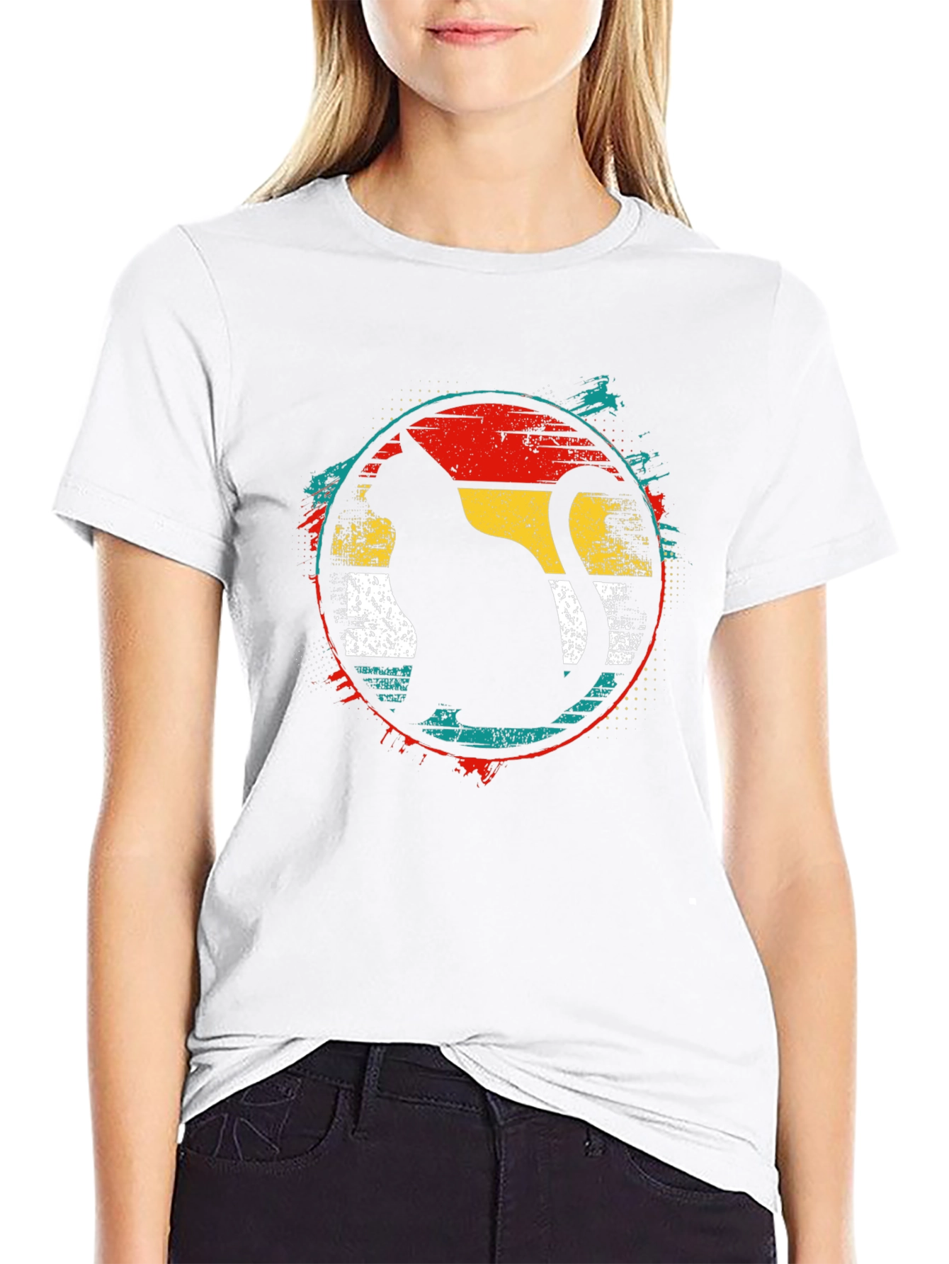 Retro Cat Graphic Tee - Black Cotton T-Shirt