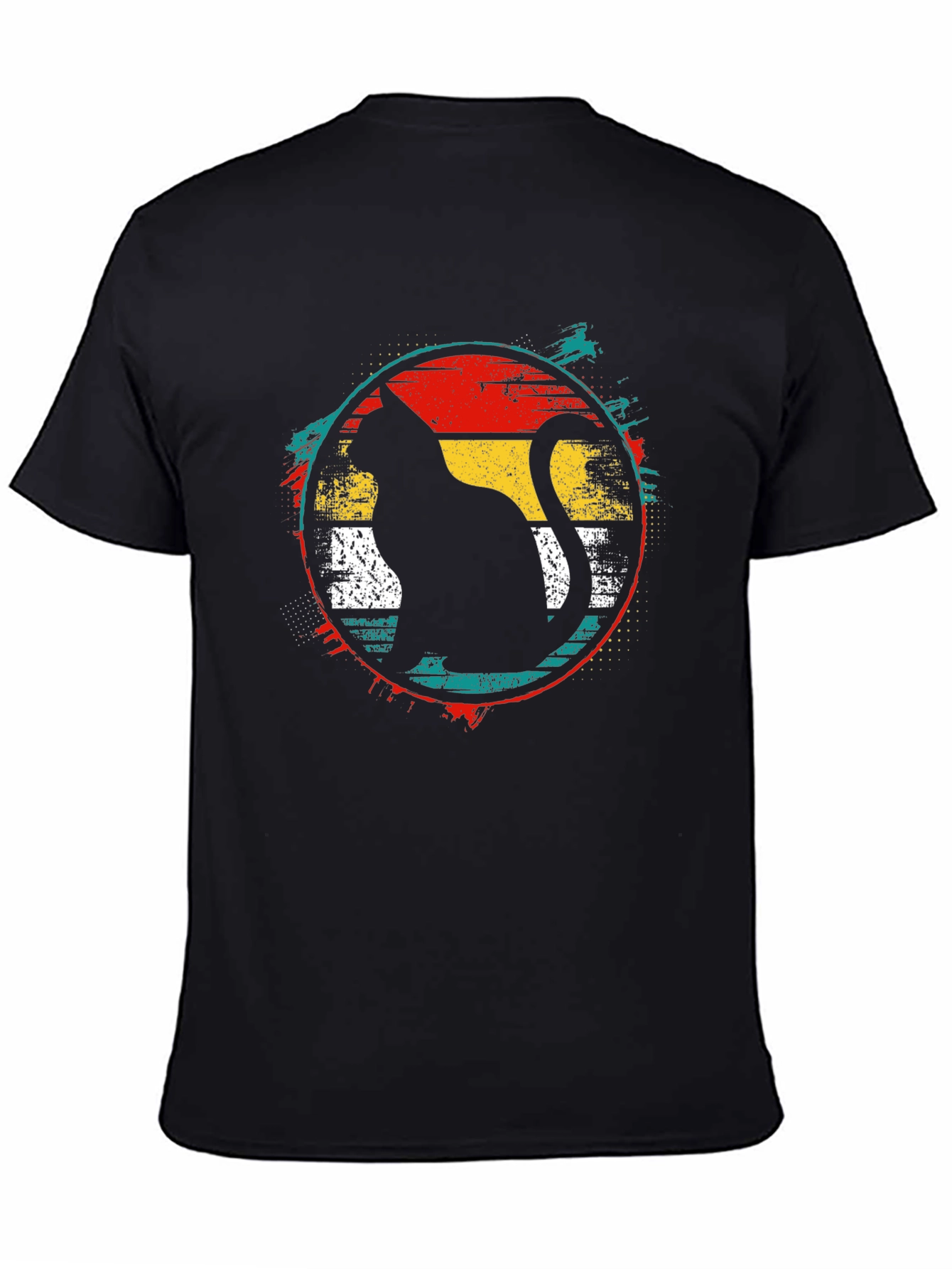 Retro Cat Graphic Tee - Black Cotton T-Shirt