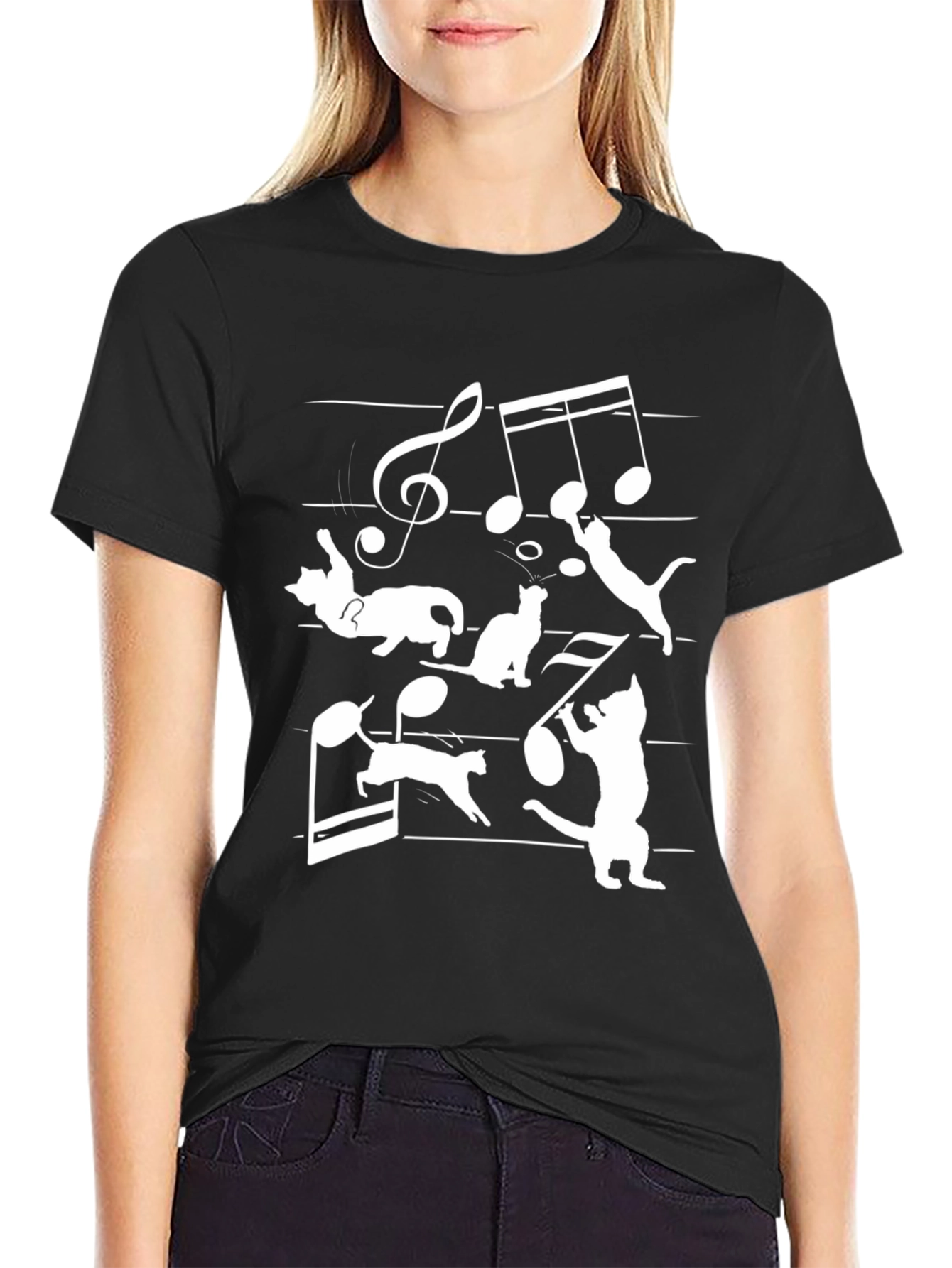 Musical Cats Black T-Shirt - Music Lover Tee