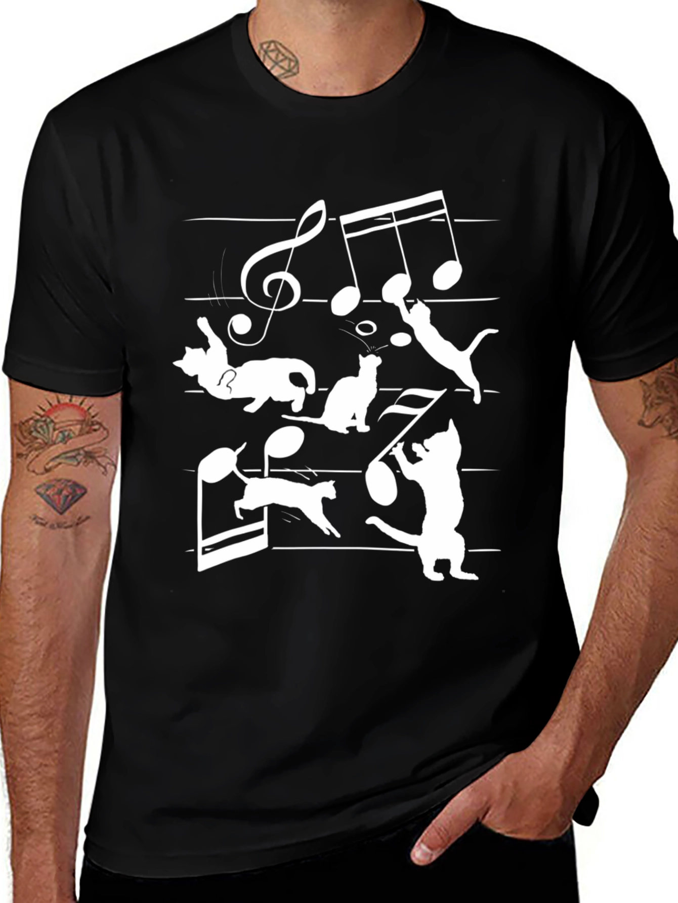 Musical Cats Black T-Shirt - Music Lover Tee