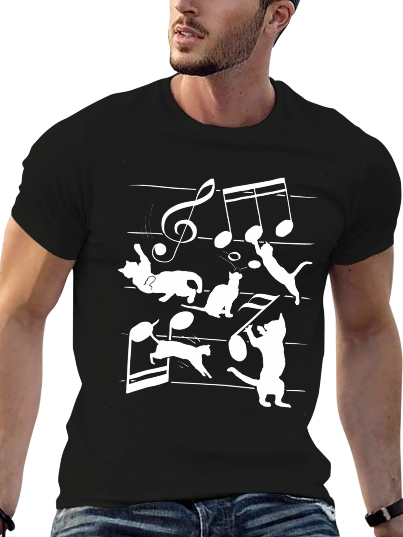 Musical Cats Black T-Shirt - Music Lover Tee