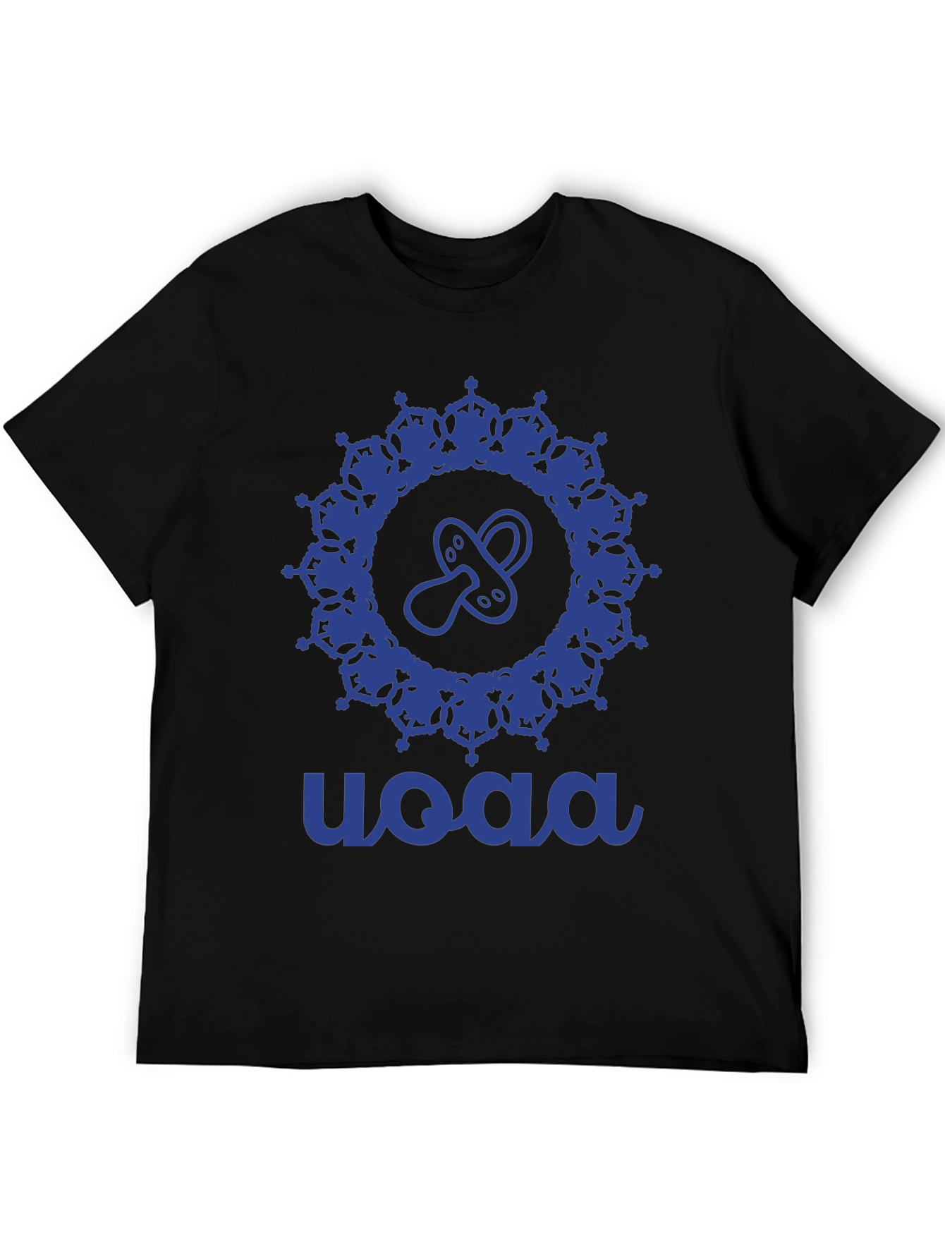 Stylish Blue Baby Pacifier Mandala Black T-Shirt
