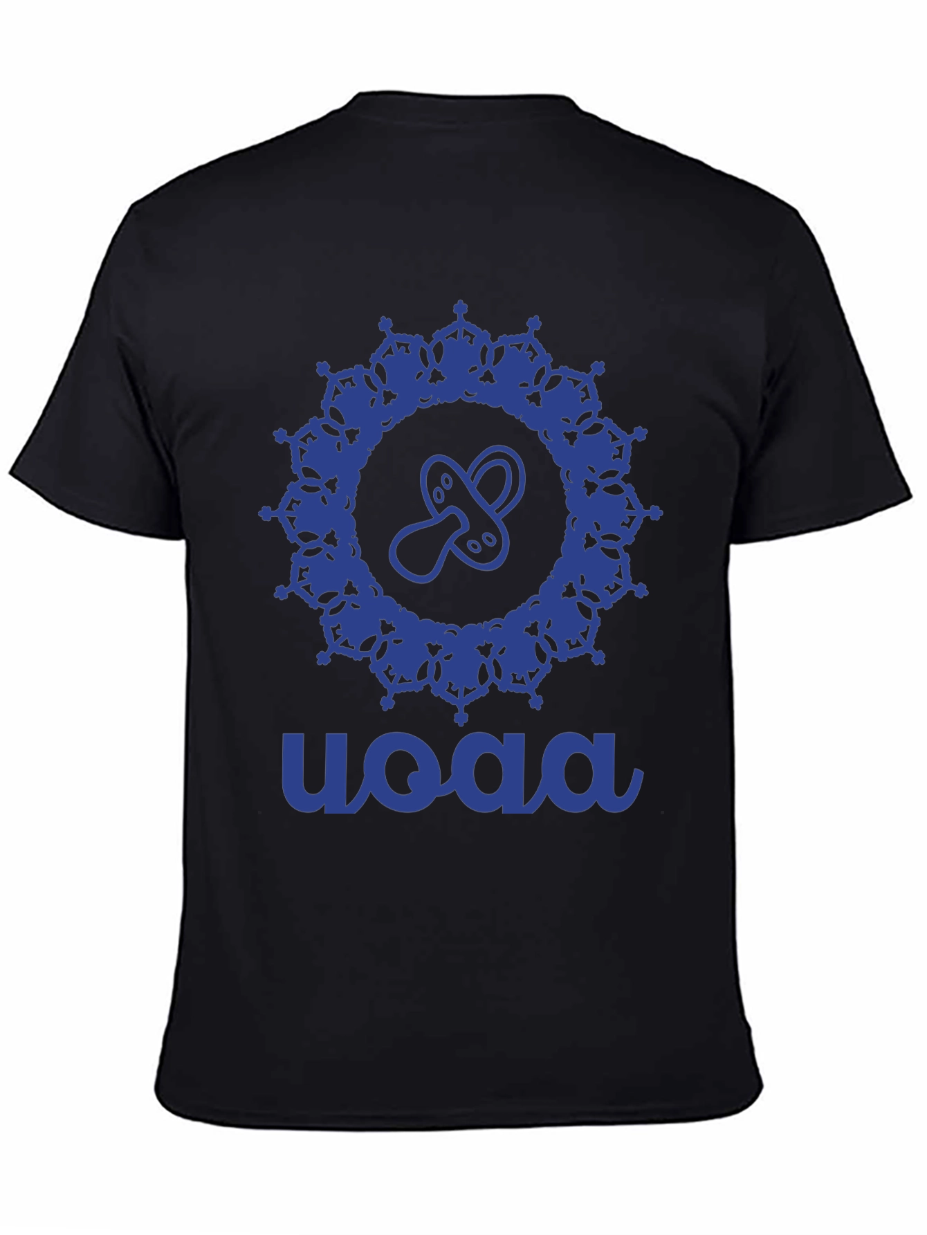 Stylish Blue Baby Pacifier Mandala Black T-Shirt
