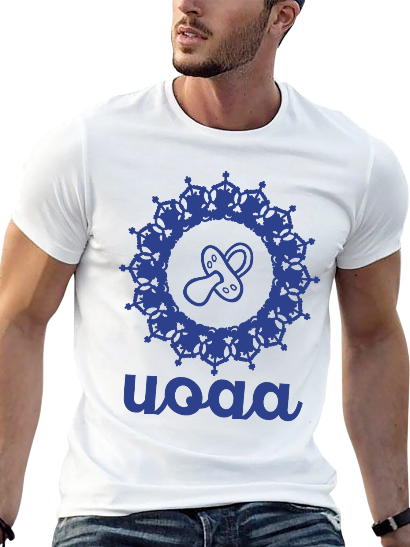 Stylish Blue Baby Pacifier Mandala Black T-Shirt